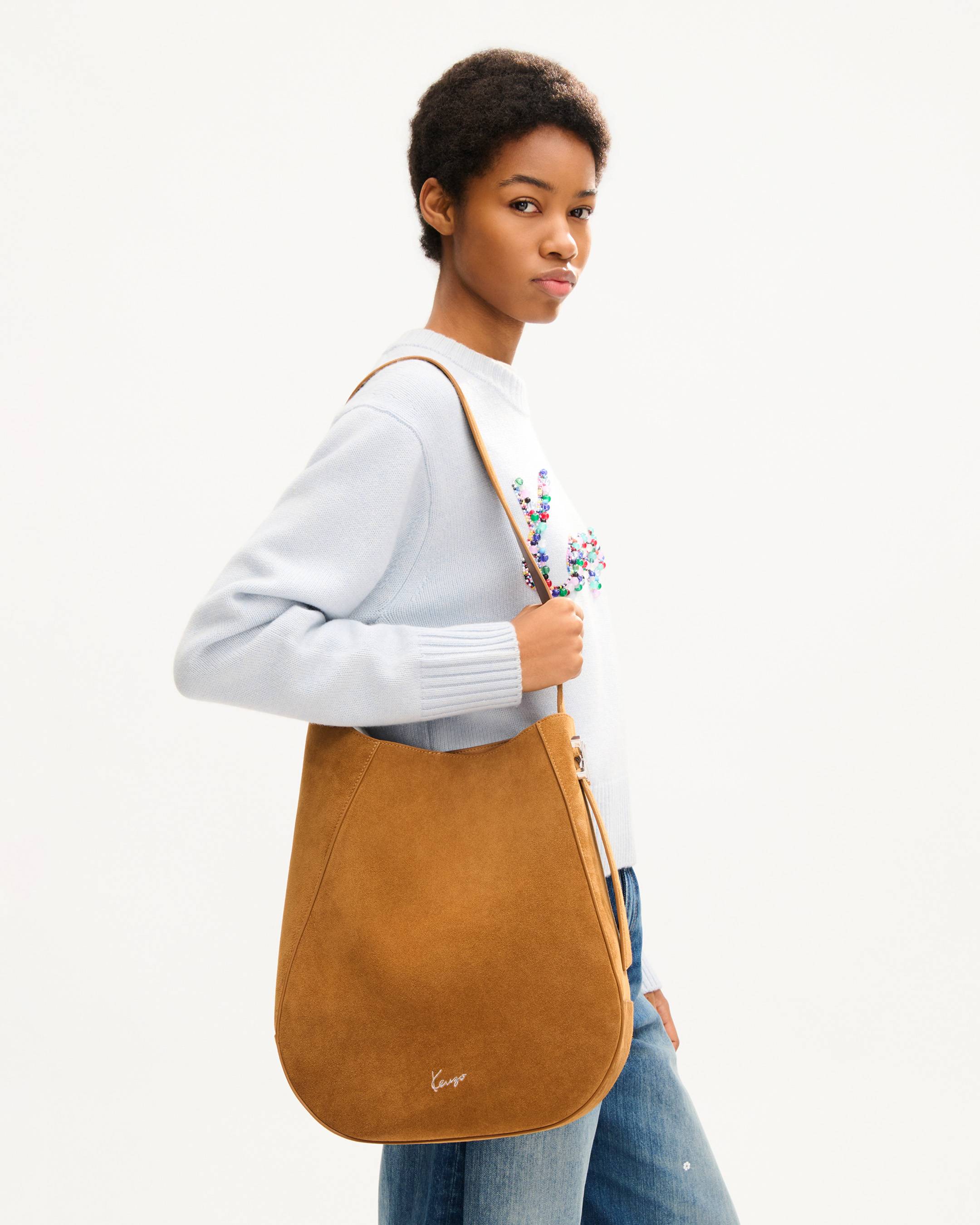 Borsa a tracolla grande in pelle scamosciata 'KENZO Nami'