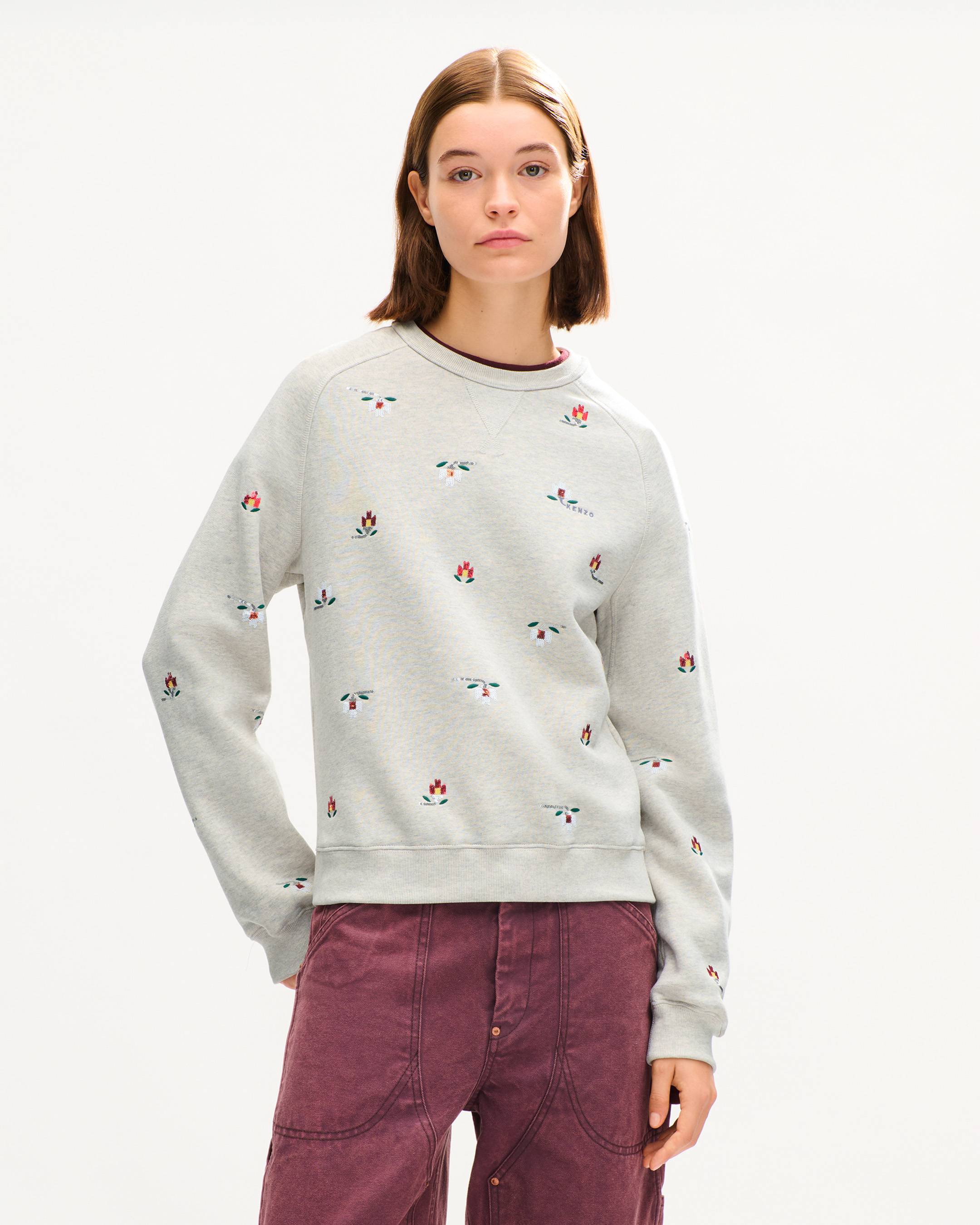 'KENZO Ikat Flower' embroidered freedom sleeves sweatshirt in cotton