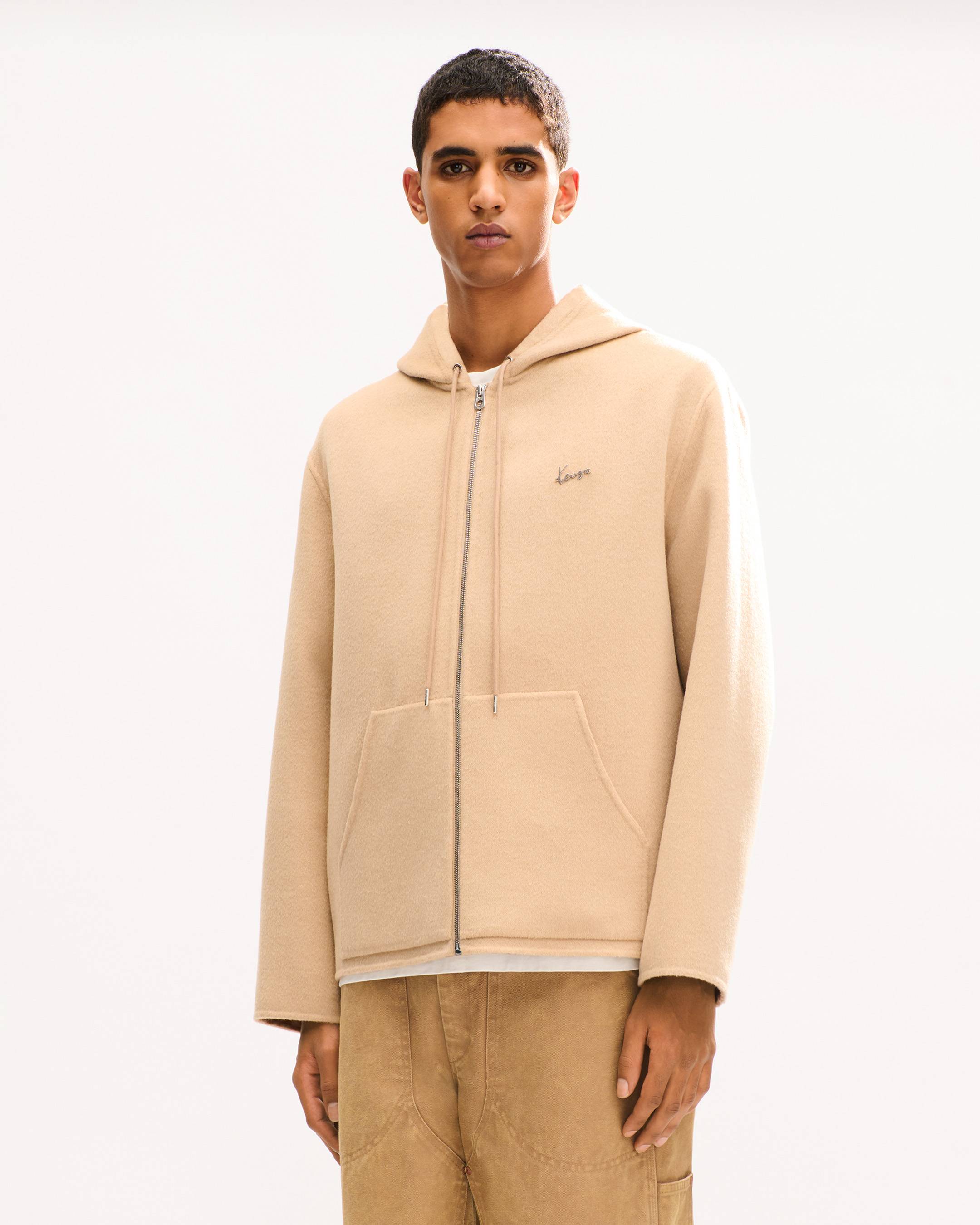 Blouson &agrave; capuche 'Kenzogram' en laine m&eacute;lang&eacute;e