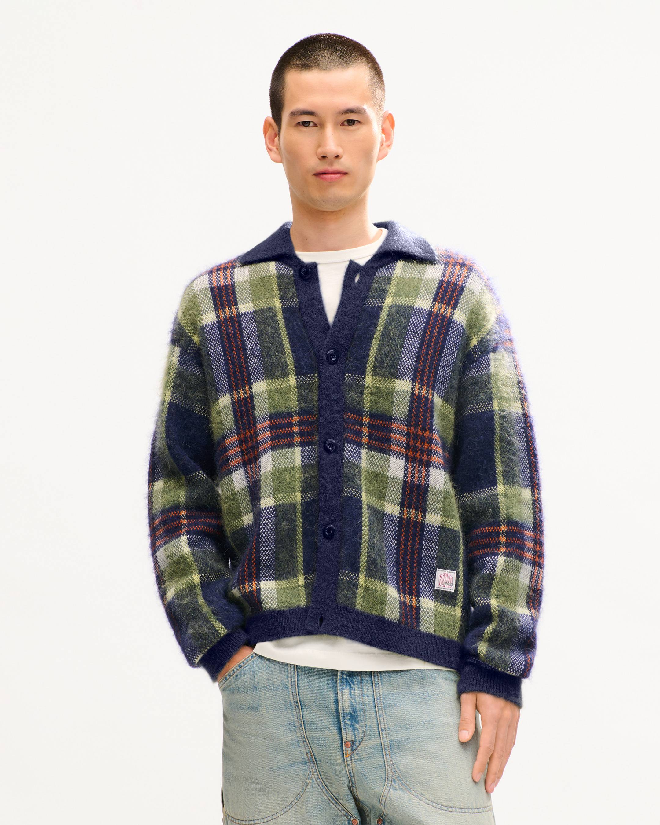 Cardigan 'KENZO Checks' en alpaga m&eacute;lang&eacute;