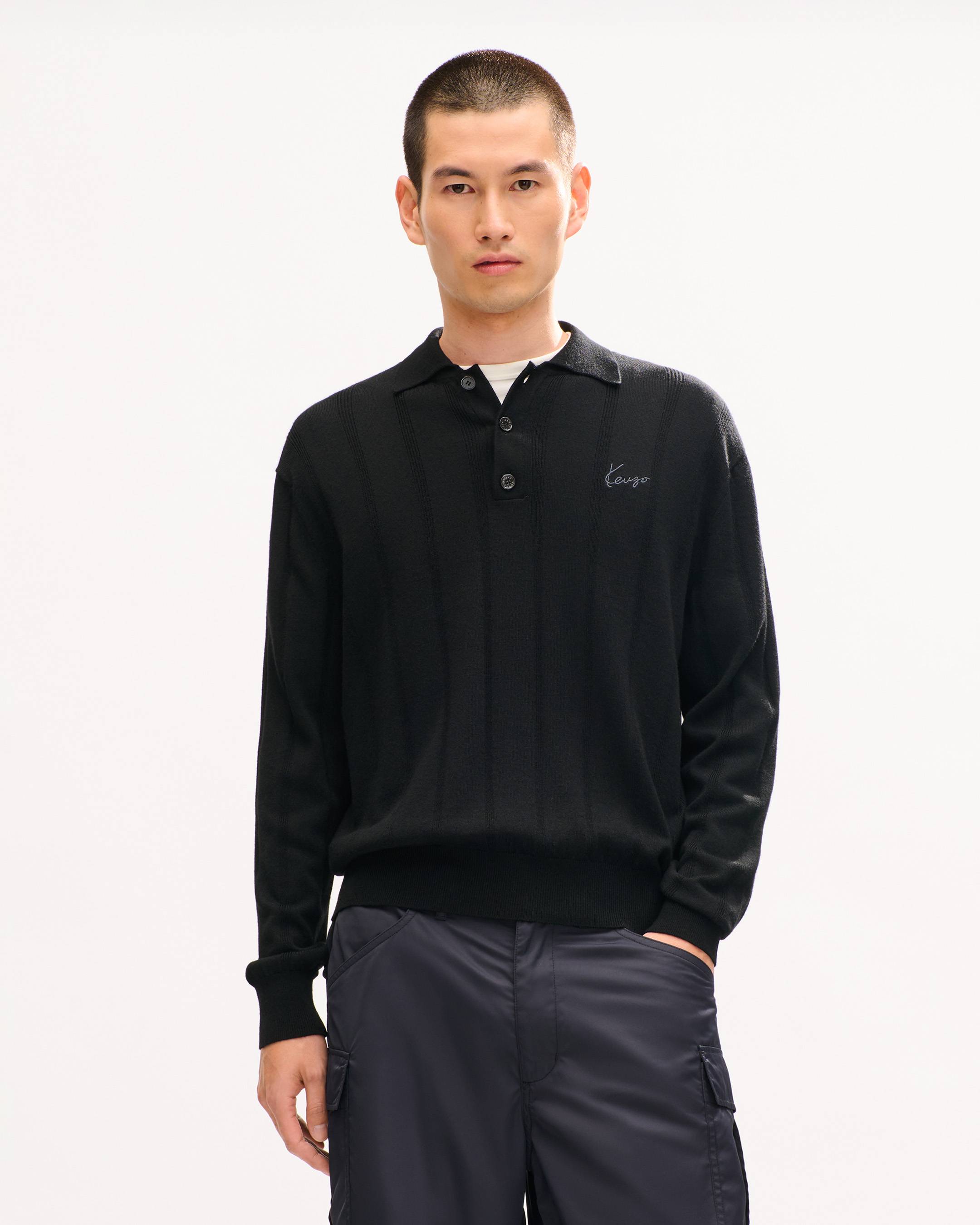 Polo a maniche lunghe in lana merino 'KENZO Signature'