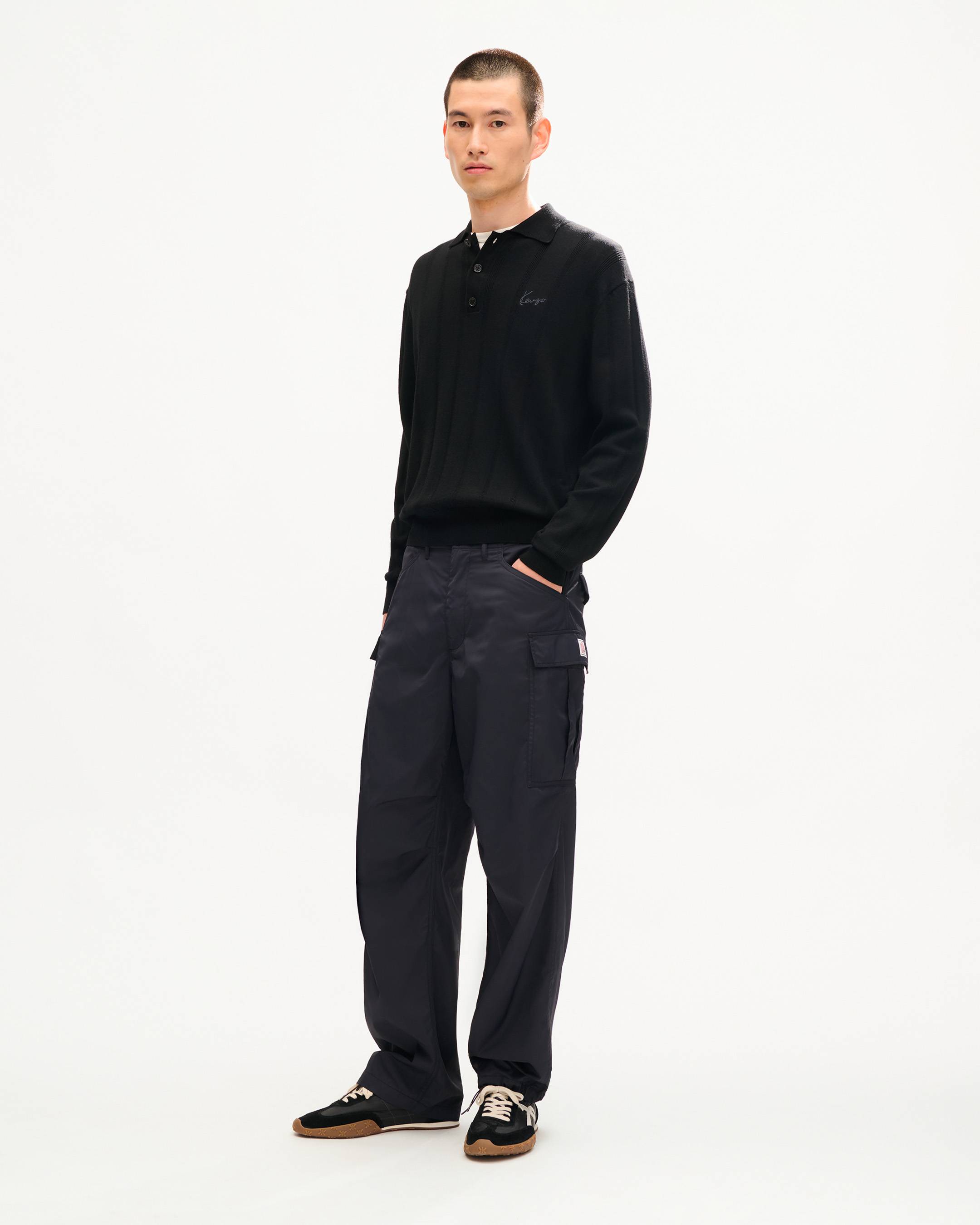 Polo a maniche lunghe in lana merino 'KENZO Signature'