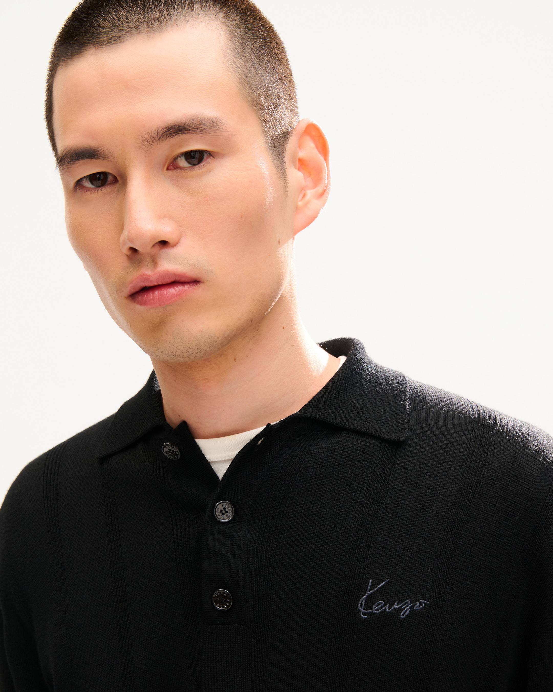 Polo a maniche lunghe in lana merino 'KENZO Signature'