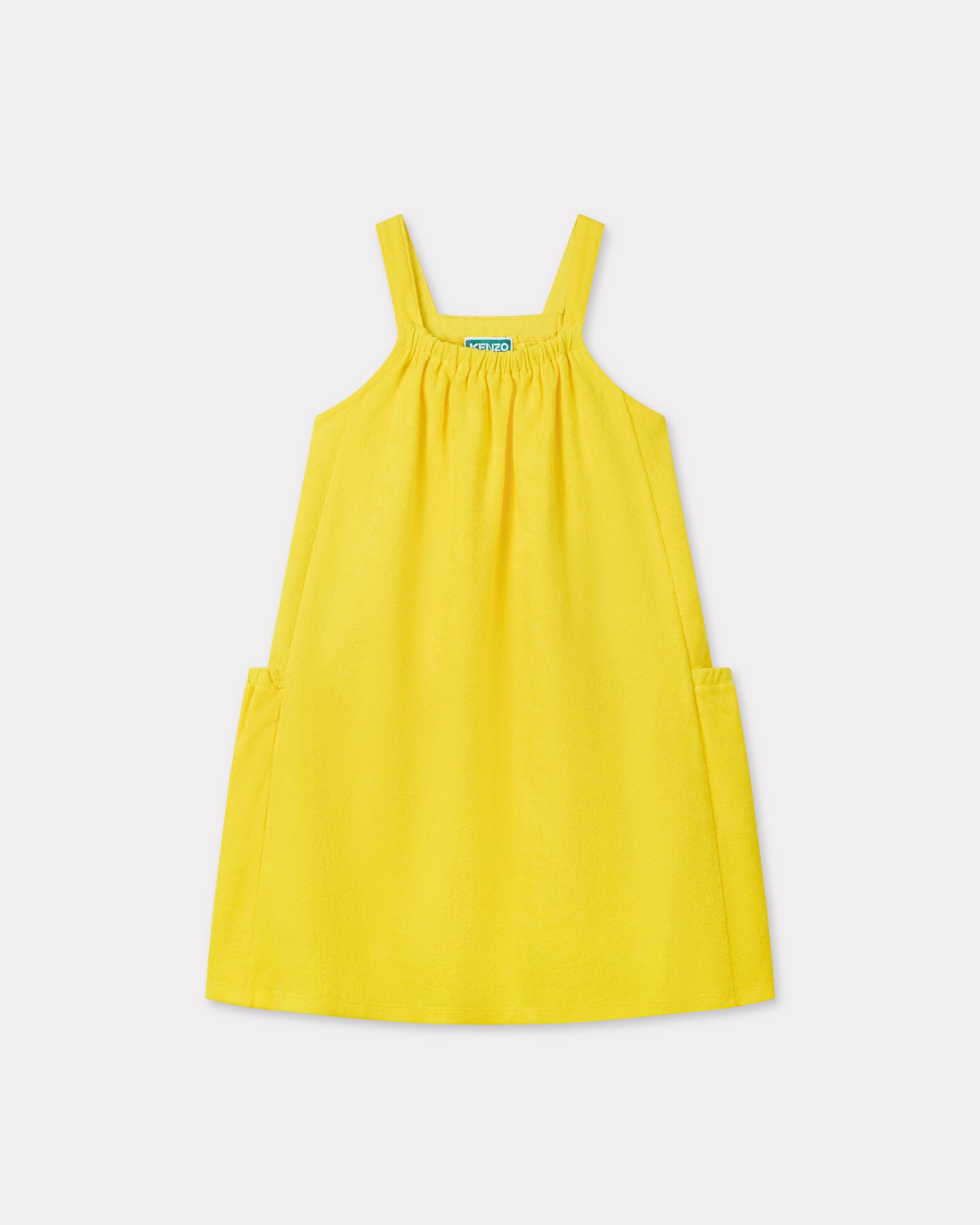 KENZO Kids 'Sun Flower' Embroidered Cotton Terry Dress, Kids, Lemon, Size 12Yrs,