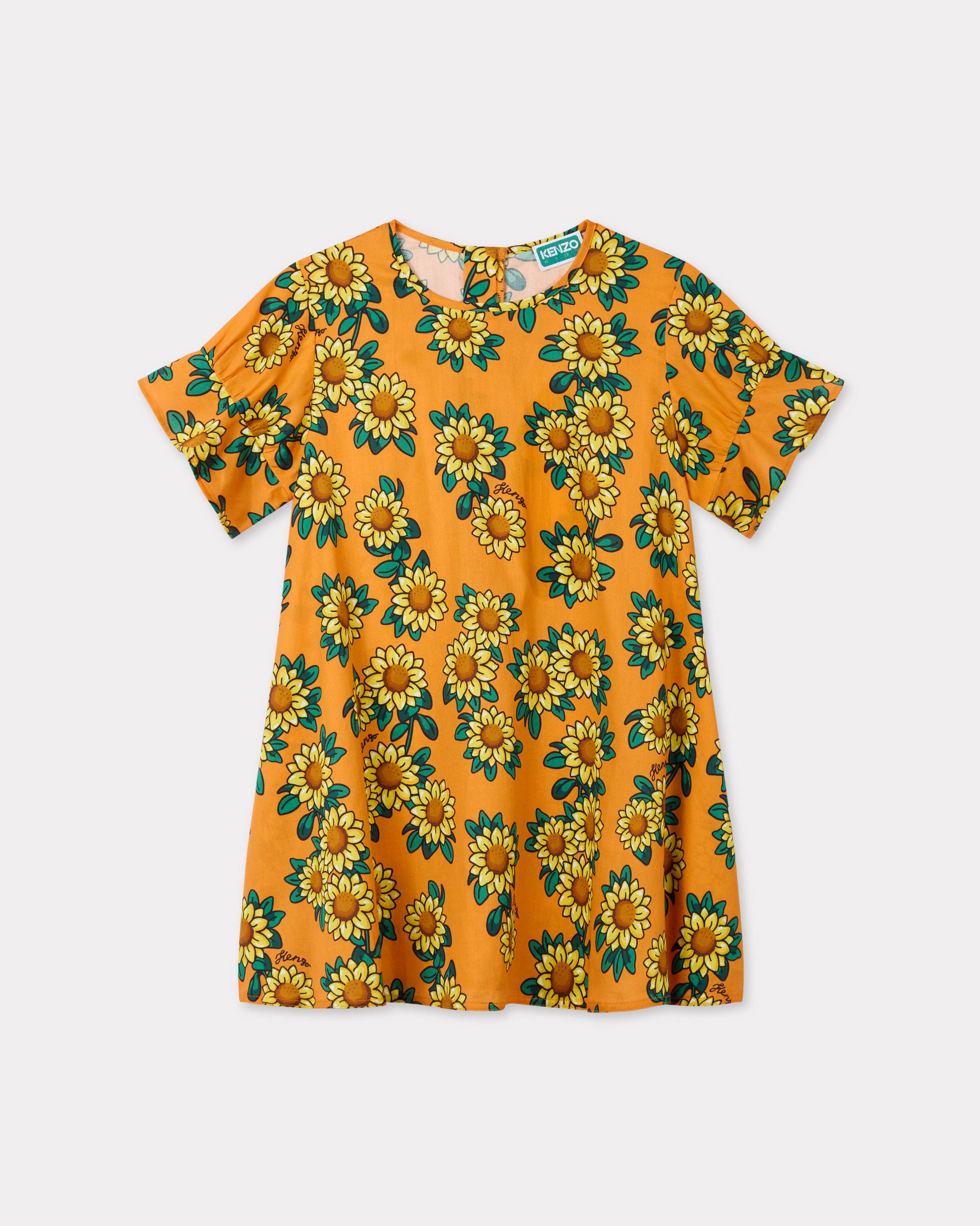 KENZO Kids 'Sun Flower' Dress In Satin Cotton Orange Girls - Size 10Yrs