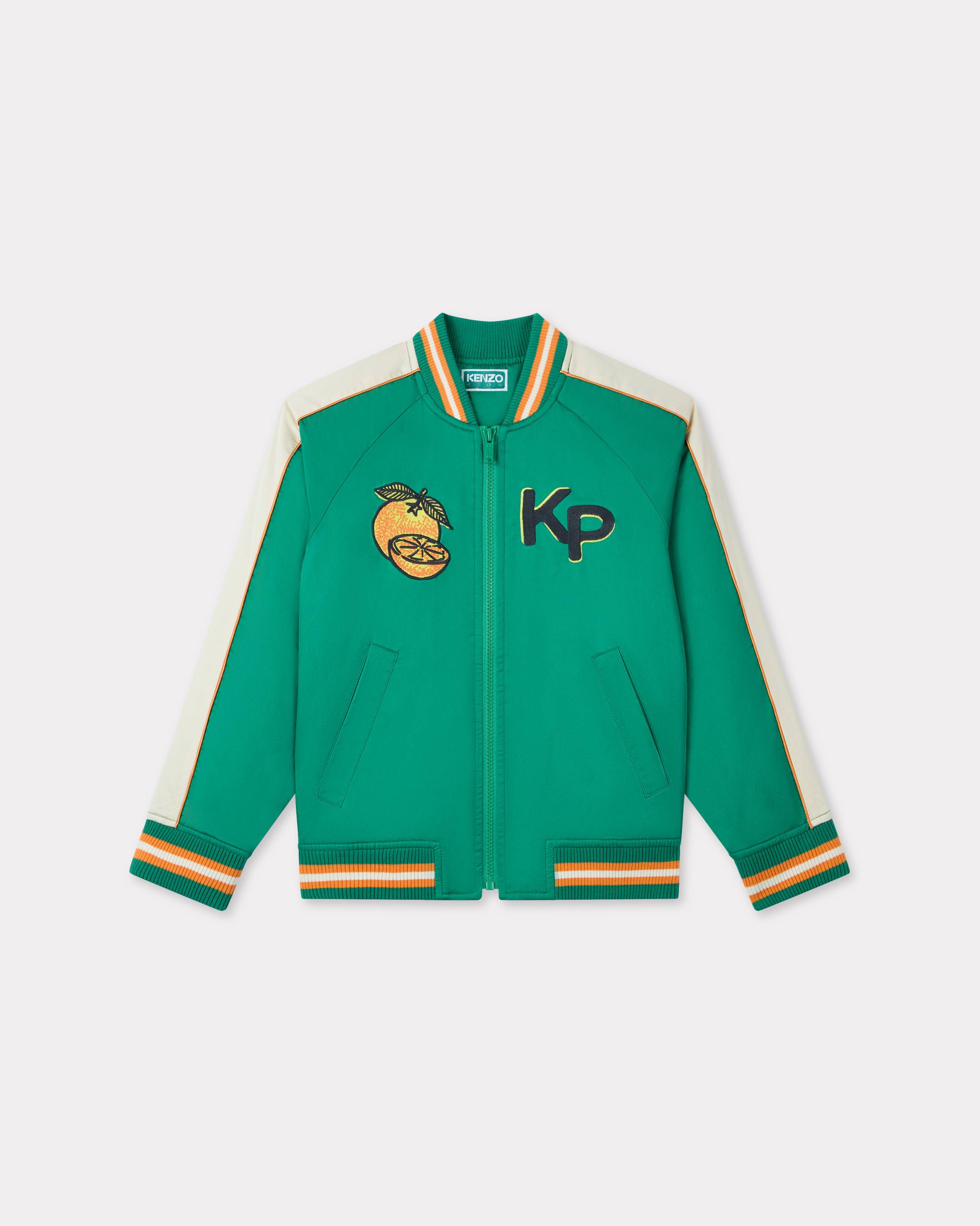 KENZO Kids 'Fruits Stickers' Embroidered Cotton Satin Jacket, Kids, Bottle Green, Size 10Yrs,