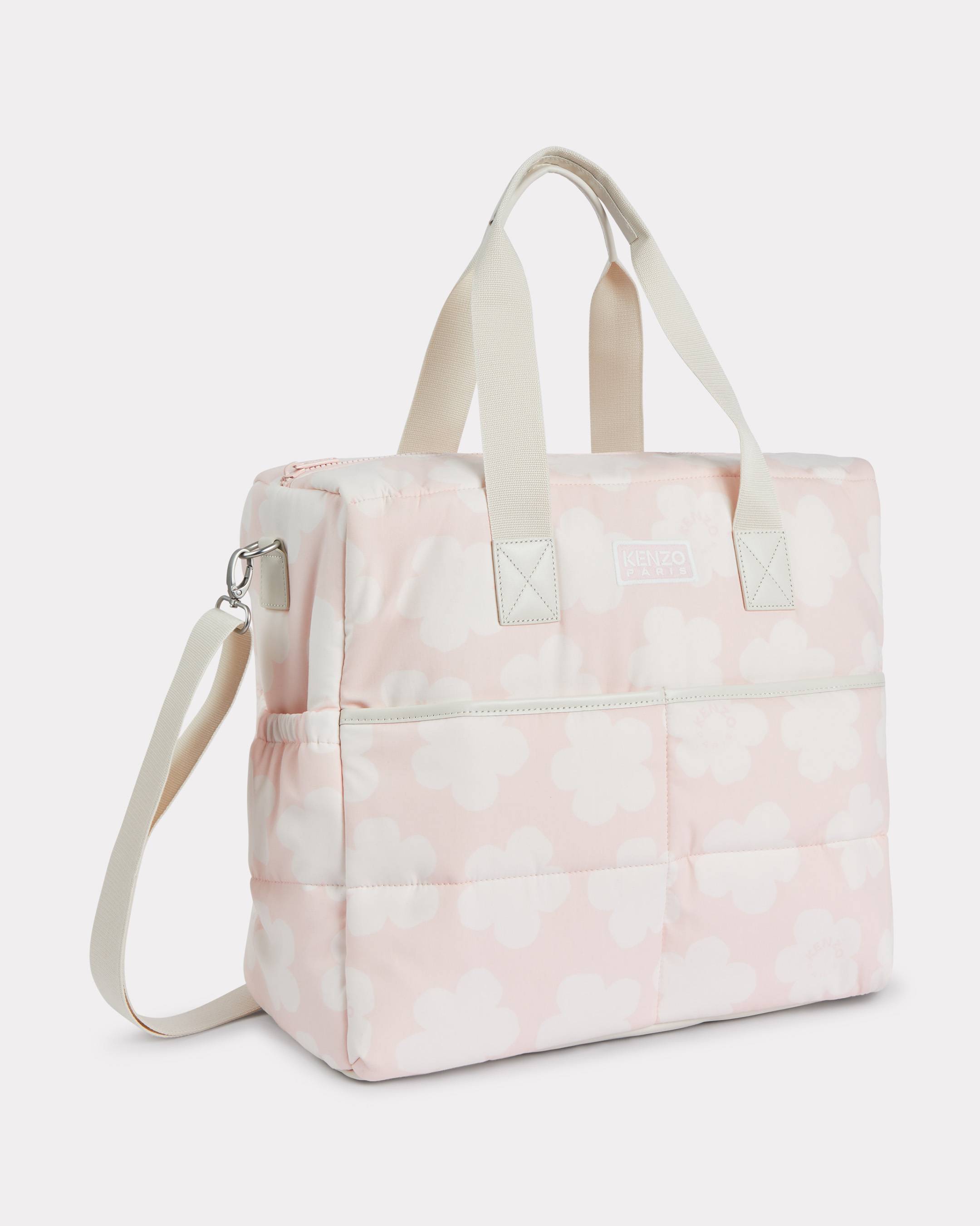 Quilted changing bag in poplin and leather