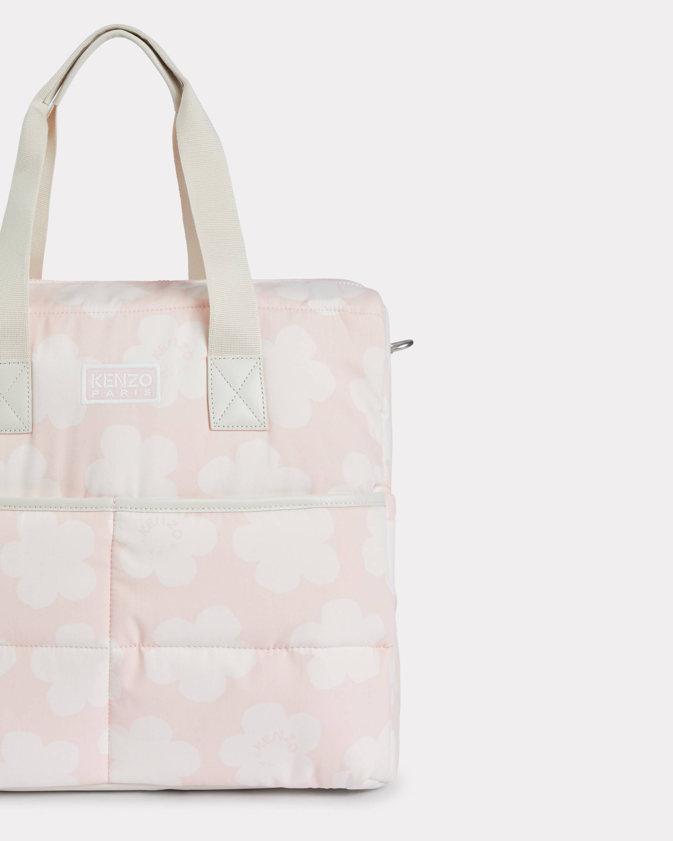 Quilted changing bag in poplin and leather