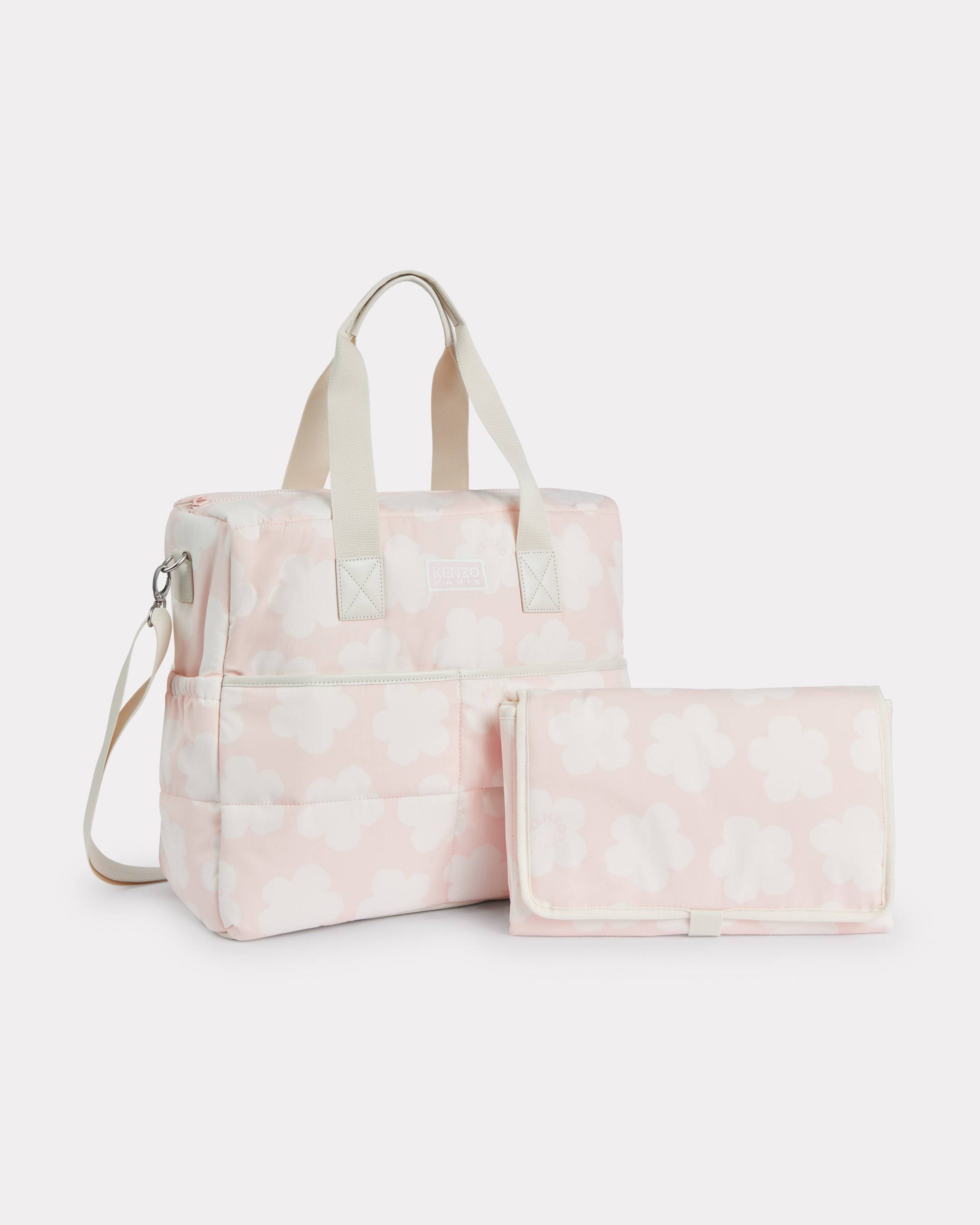 Quilted changing bag in poplin and leather
