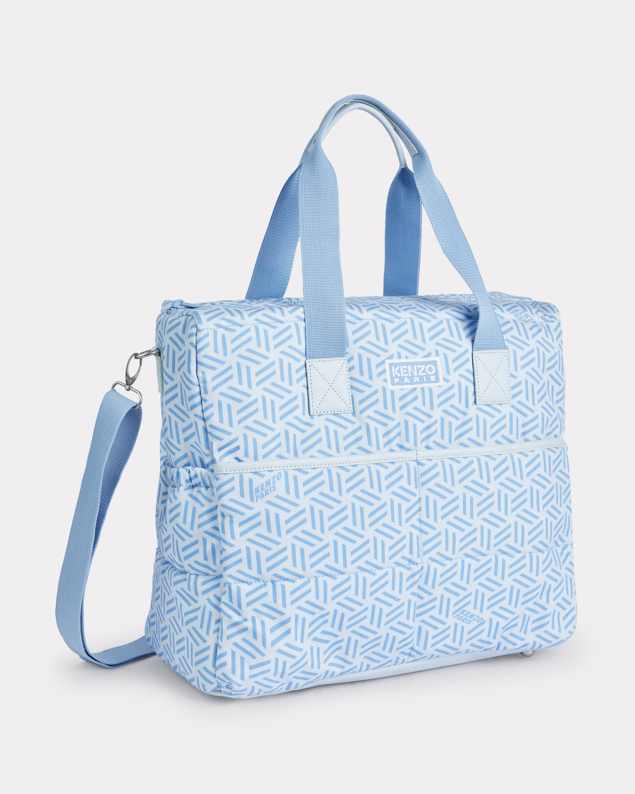 Quilted changing bag in poplin and leather