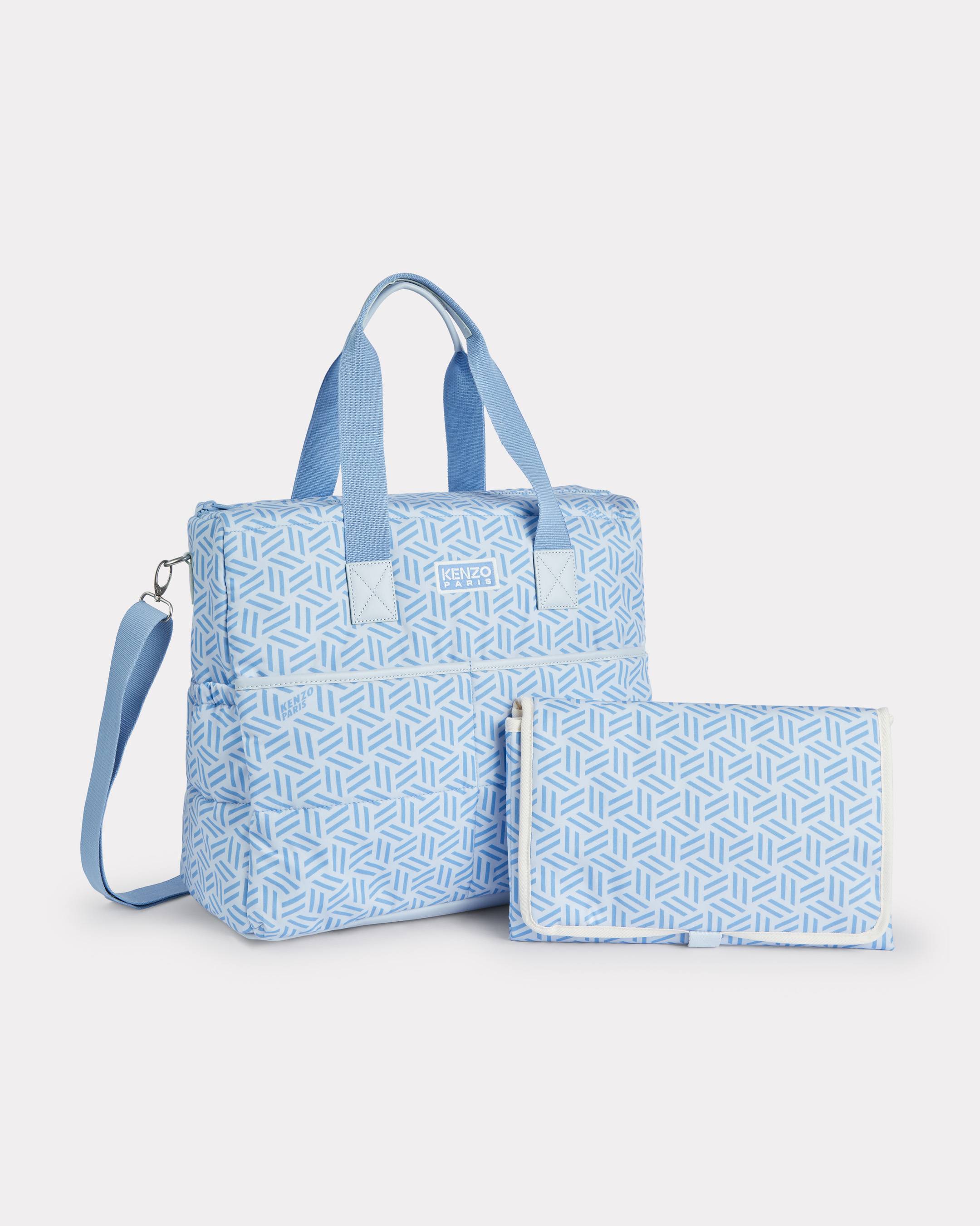 Quilted changing bag in poplin and leather