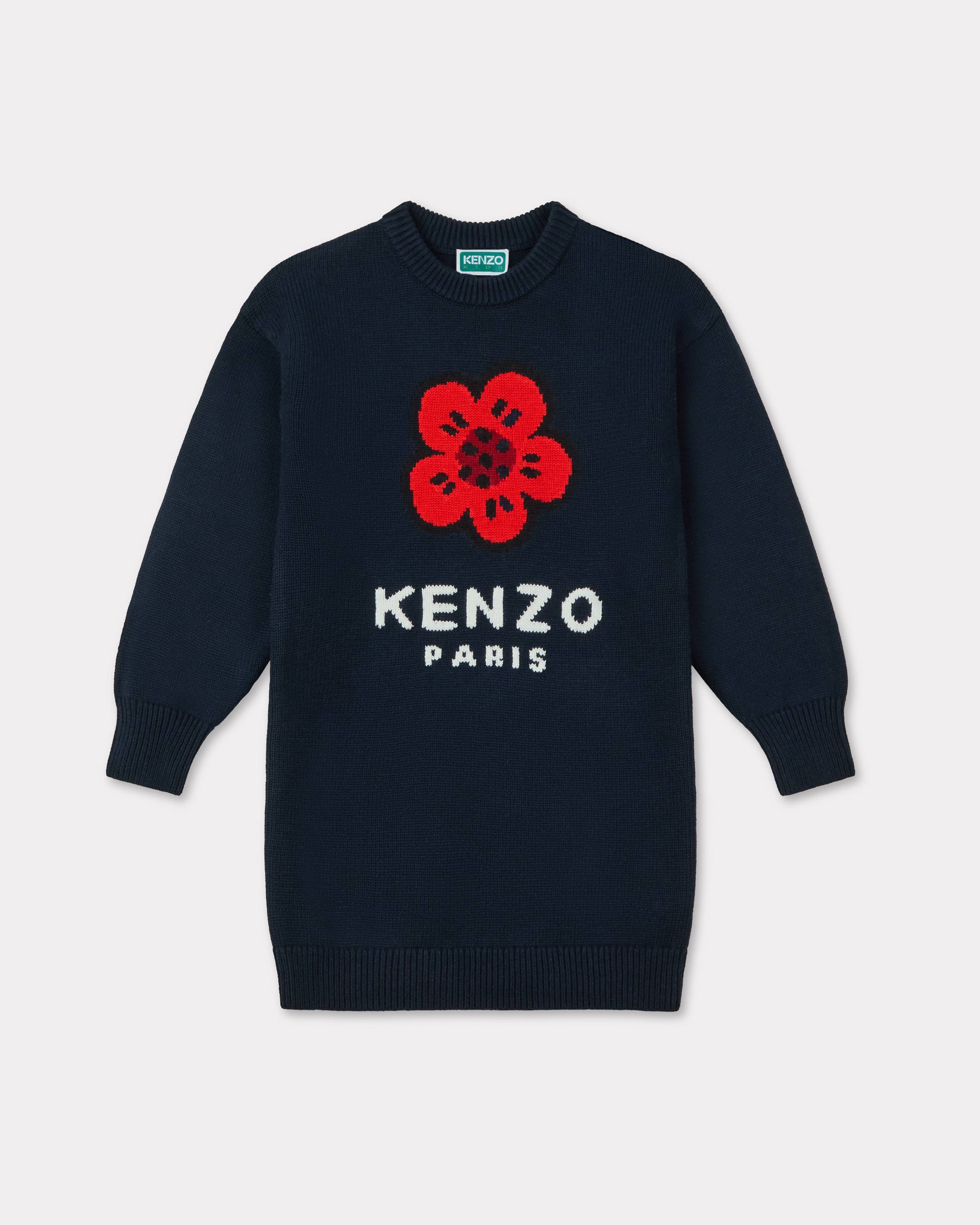 KENZO Enfants Robe En Coton Et Laine Mélangés, Female, Bleu Marine, Taille , 12a
