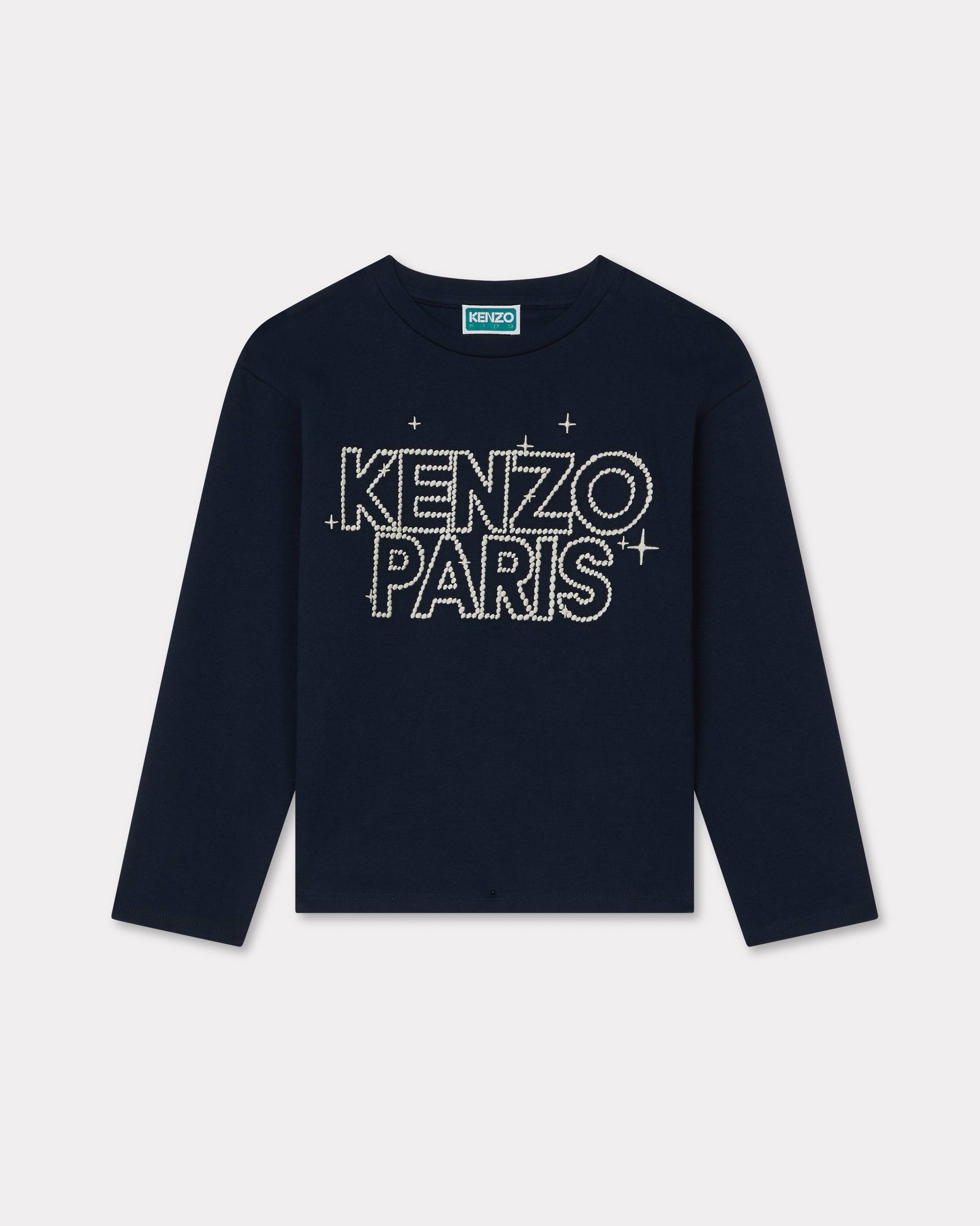 KENZO Kids ' Galaxy' Embroidered Long-sleeved T-shirt , Kids, Navy Blue, Size 8Yrs, Cotton
