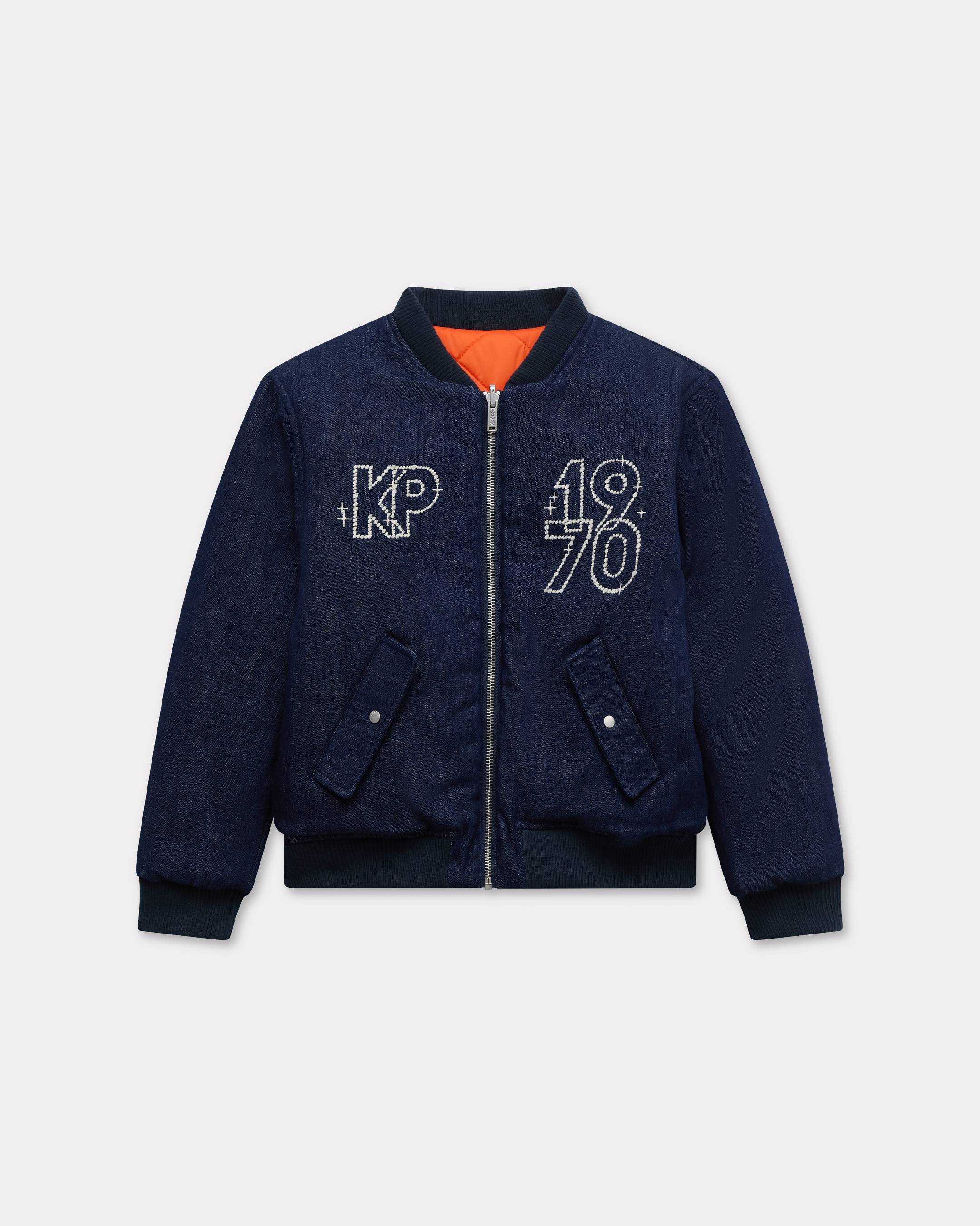KENZO Kids ' Galaxy' Embroidered Reversible Jacket, Kids, Navy Blue, Size 12Yrs, Cotton