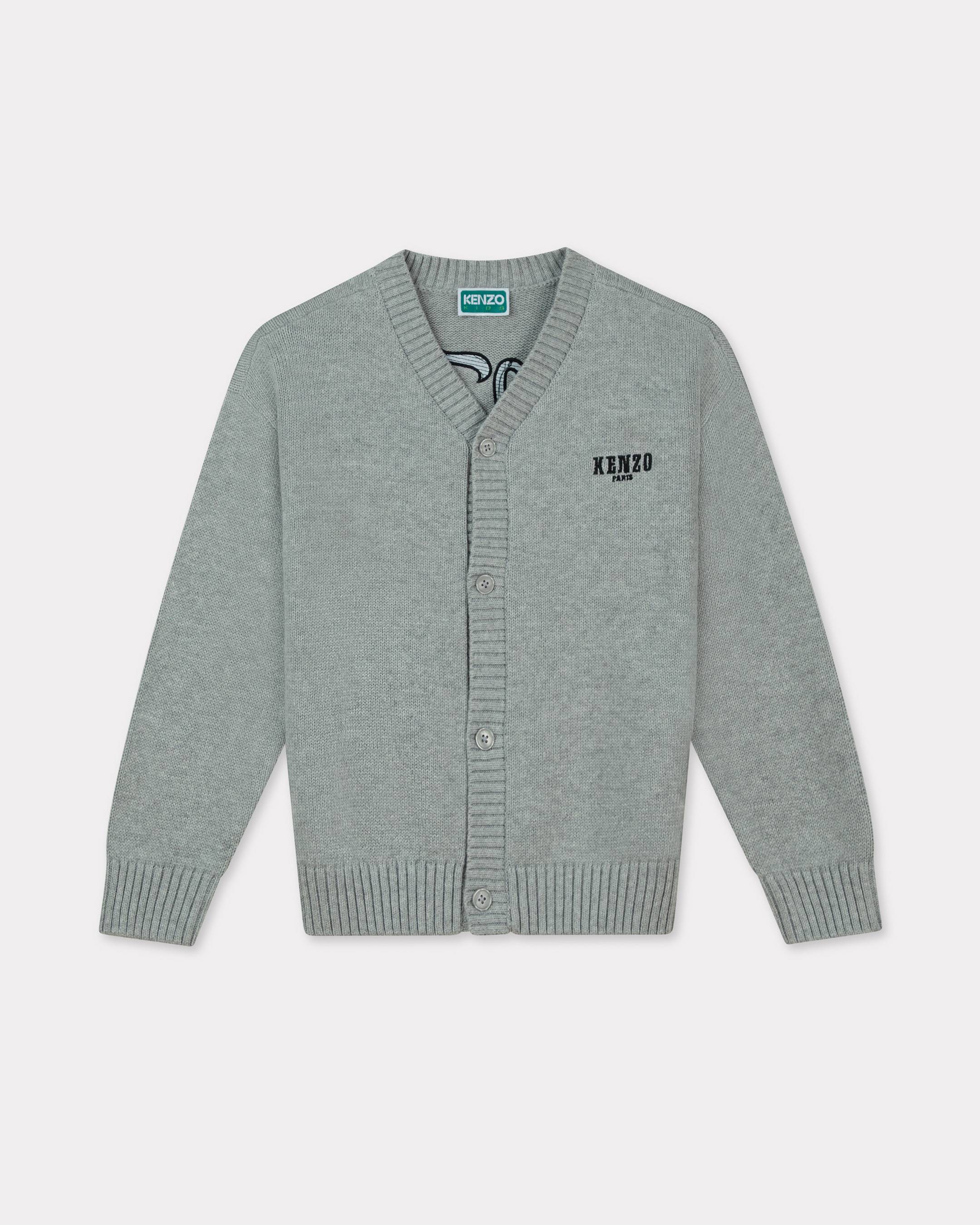 KENZO Cardigan Lavorato a Maglia Con Ricamo 'Festive' Grigio Nebbia Kids - Taglia 10a