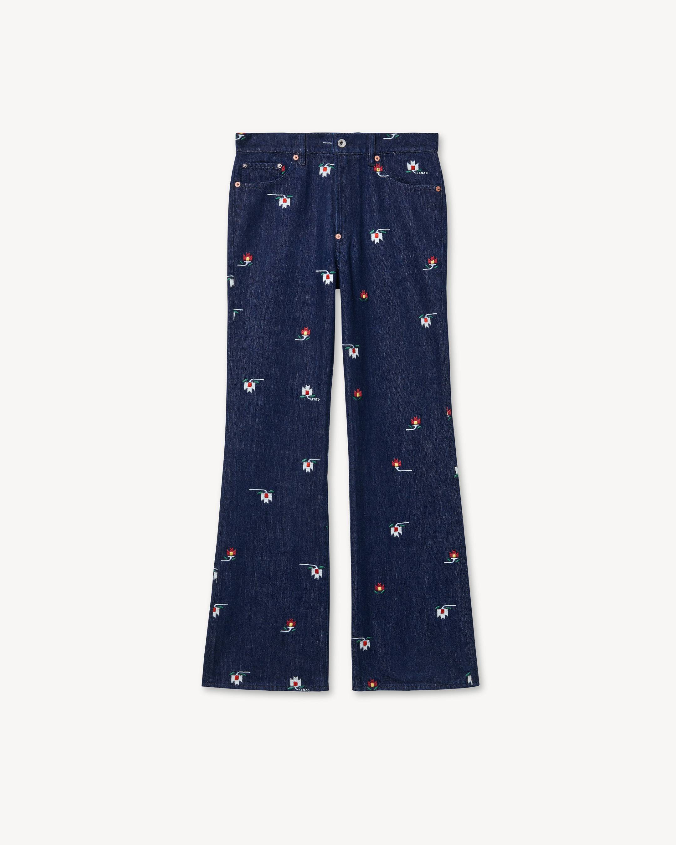 'KENZO Ikat Flower' flared pants in japanese denim