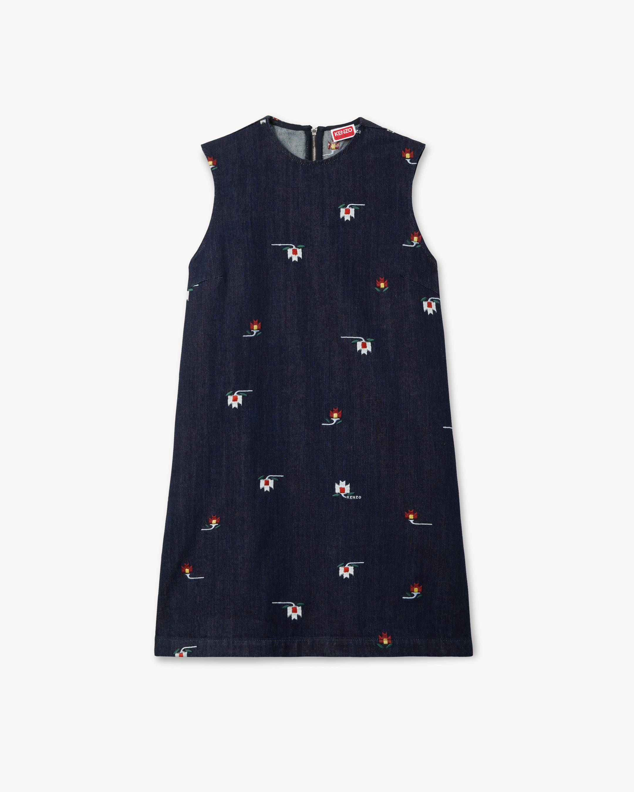 'KENZO Ikat Flower' sleeveless dress in japanese denim