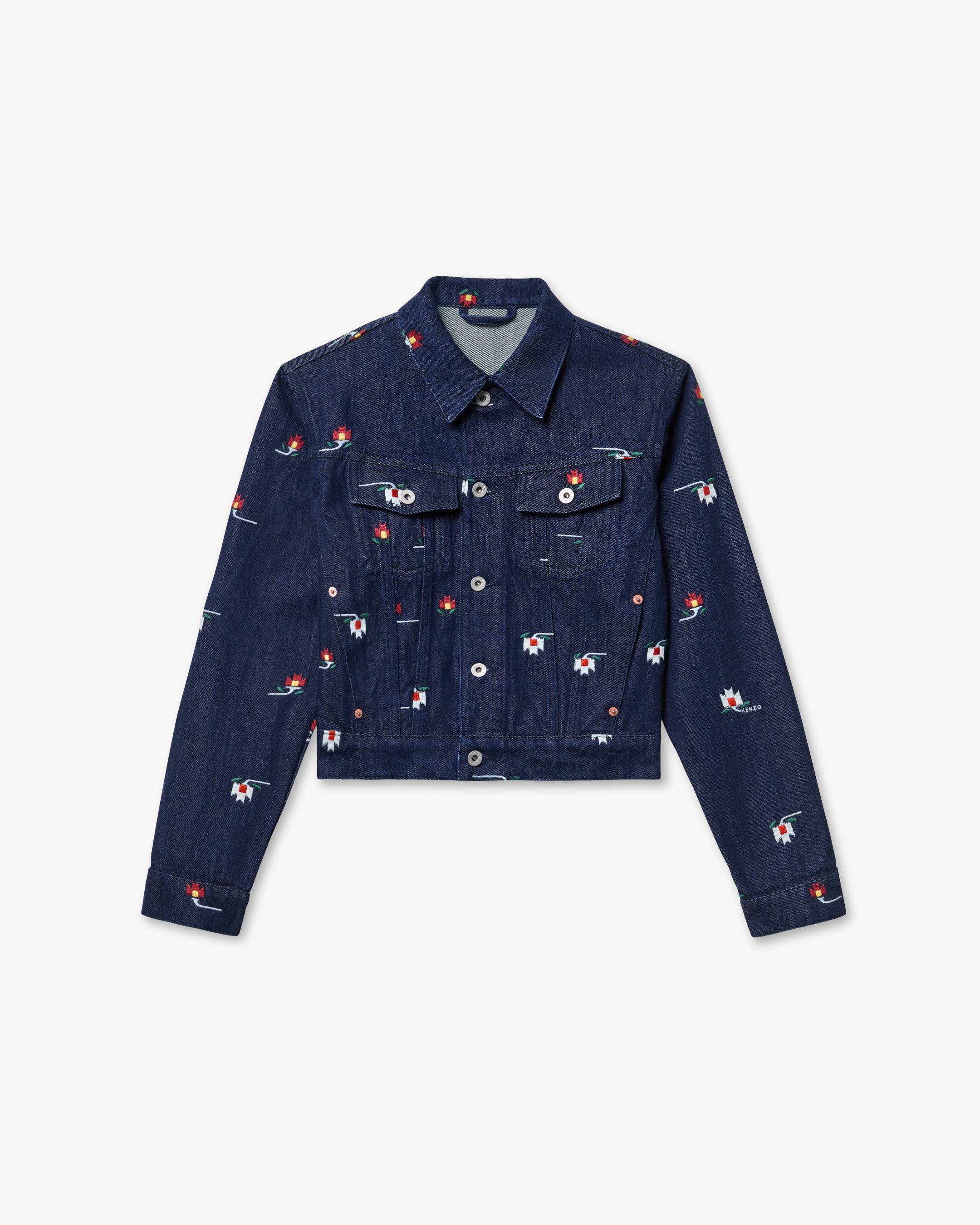 'KENZO Ikat Flower' fitted trucker jacket in japanese denim