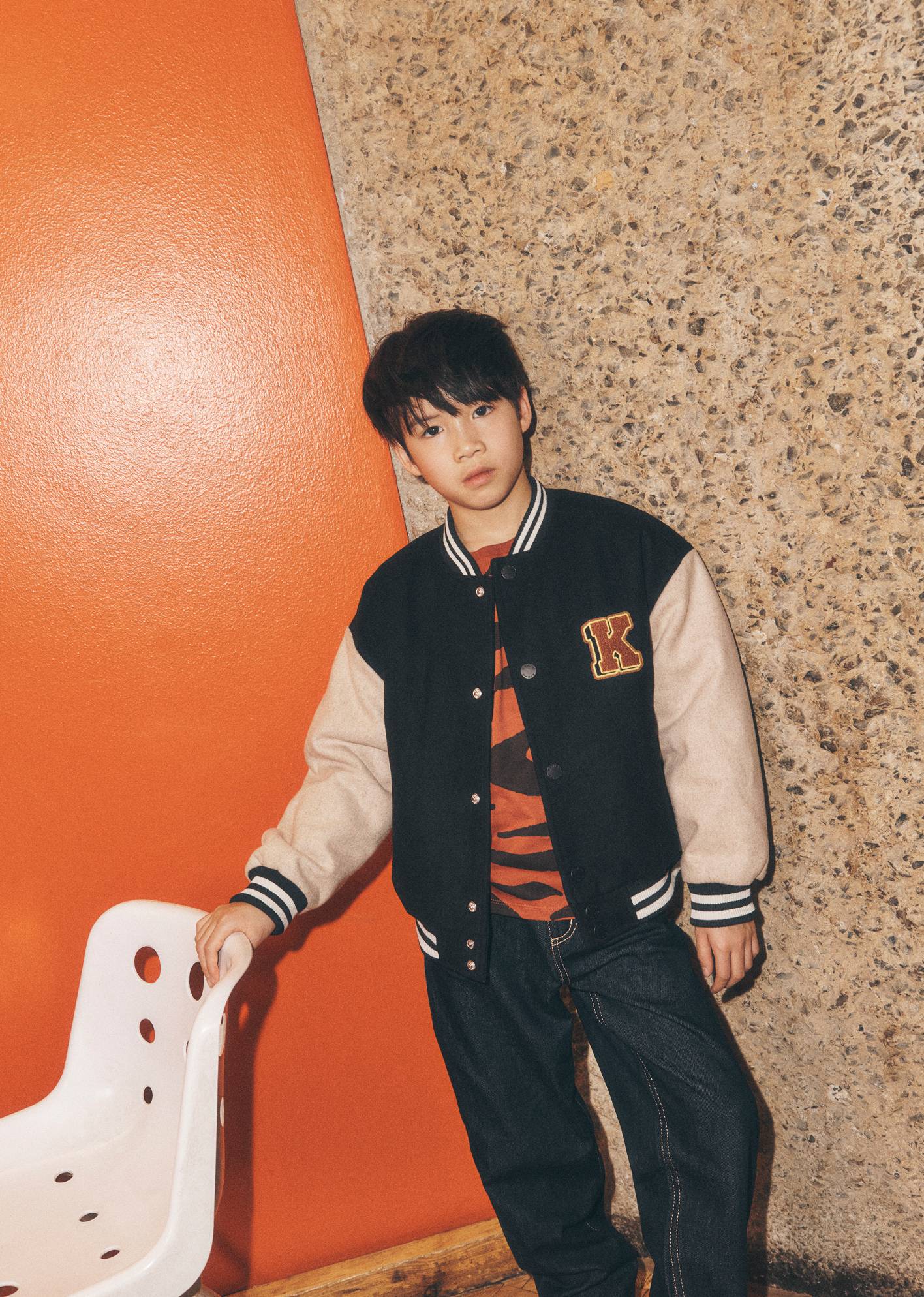 'Animal Fantasy' varsity jacket in mixed wool