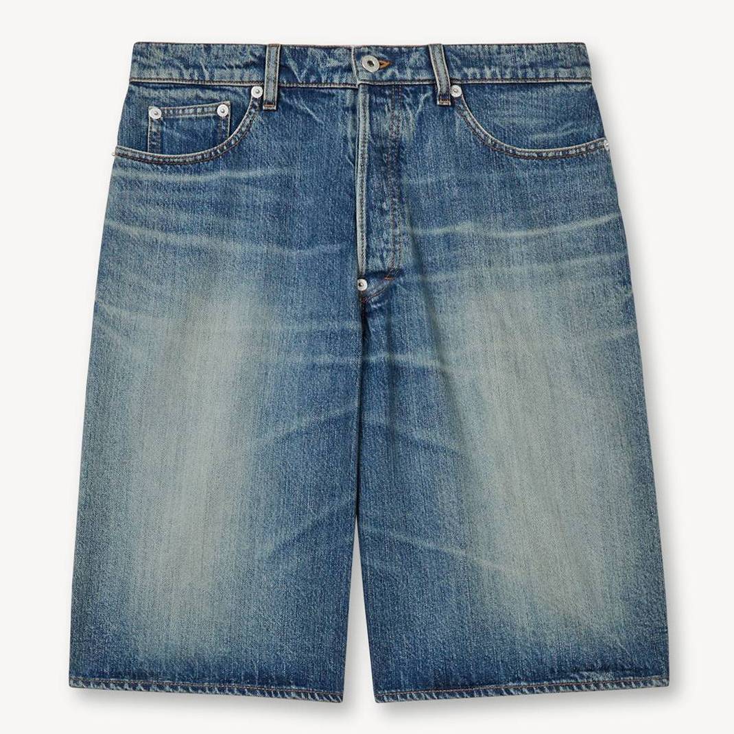KENZO Straight Short In Japanese Denim, Man, Medium Stone Blue Size 32, Leather