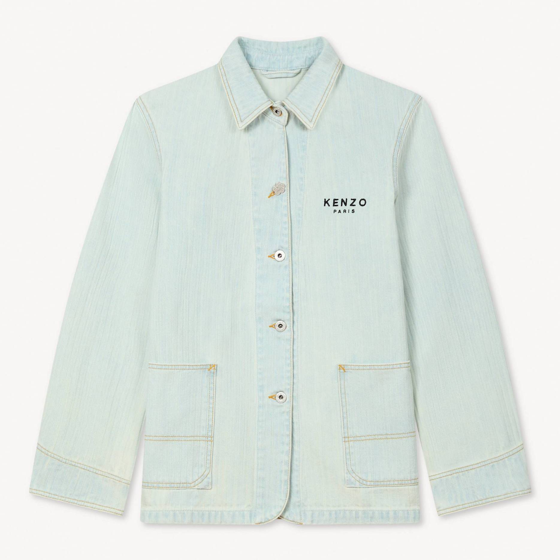KENZO 'Boke Flower' Embroidered Workwear Jacket In Japanese Denim, Woman, Stone Bleached Blue Size Xl, Denim