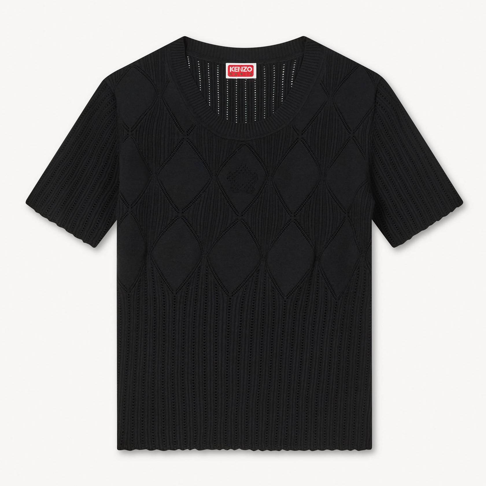 KENZO Short Sleeve Knit Top, Woman, Black, Size Xl, Viscose/polyester