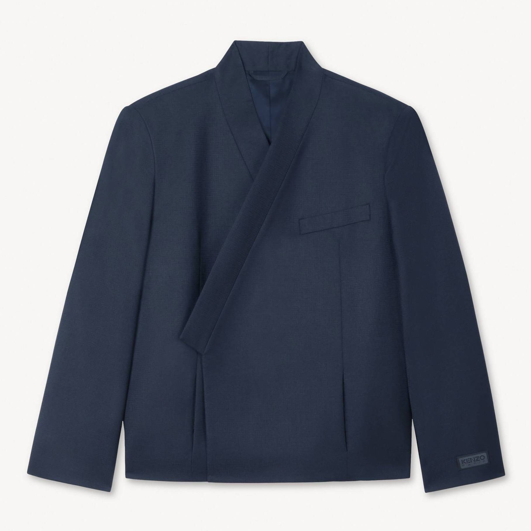 KENZO Blazer Kimono 'Weave' En Jacquard De Laine, Femme, Bleu Noir, Taille , 40