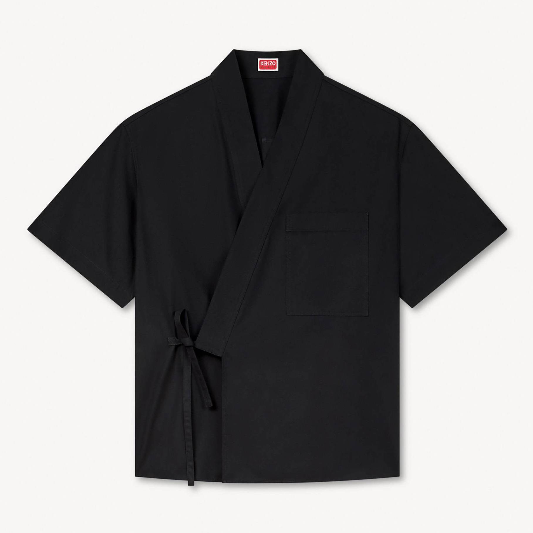 KENZO Kimono Short Sleeve Shirt Poplin, Man, Black, Size Xl,