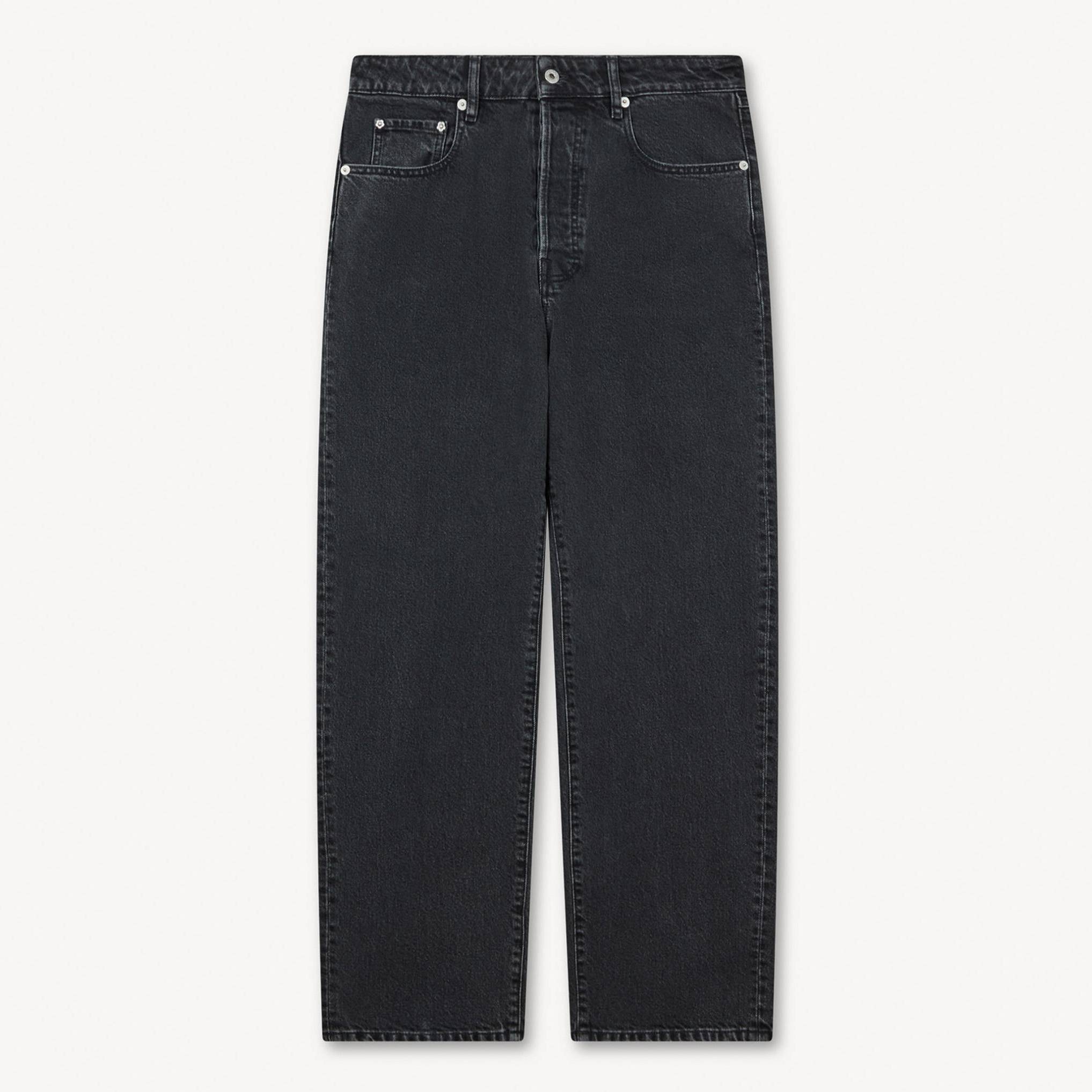 KENZO Botan Loose Fit Jeans In Japanese Denim, Man, Stone Bleached Black Size 32, Leather