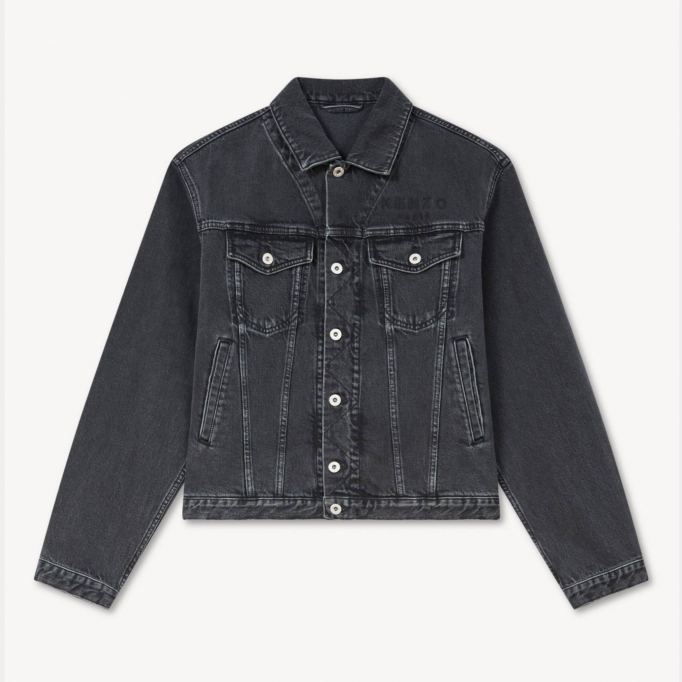 KENZO 'Boke Flower' Embroidered Trucker Jacket In Japanese Denim, Man, Stone Bleached Black Size L, Denim