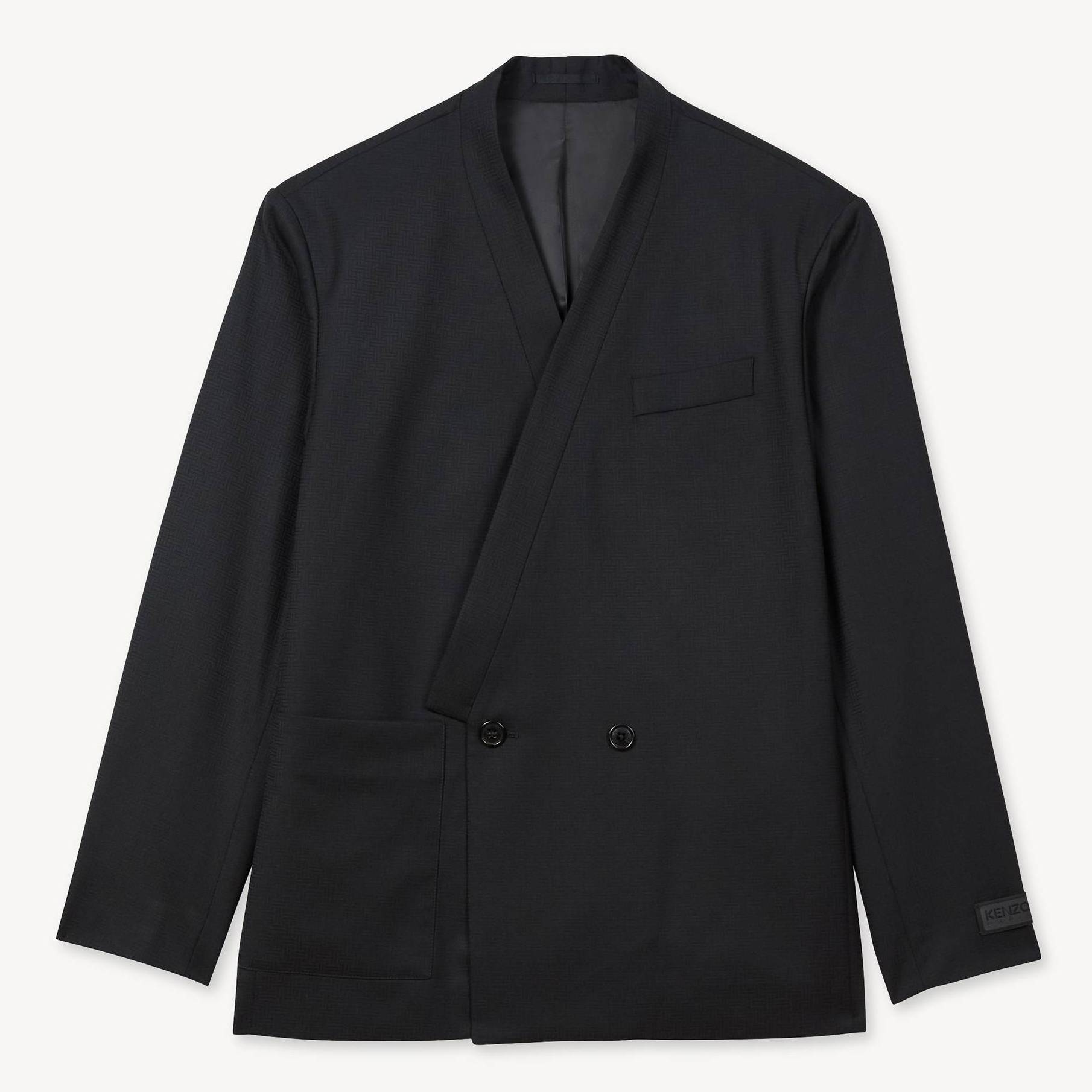 KENZO 'Kenzo Weave' Kimono Tailored Jacket In Wool Jacquard Black- Mens - Size 56
