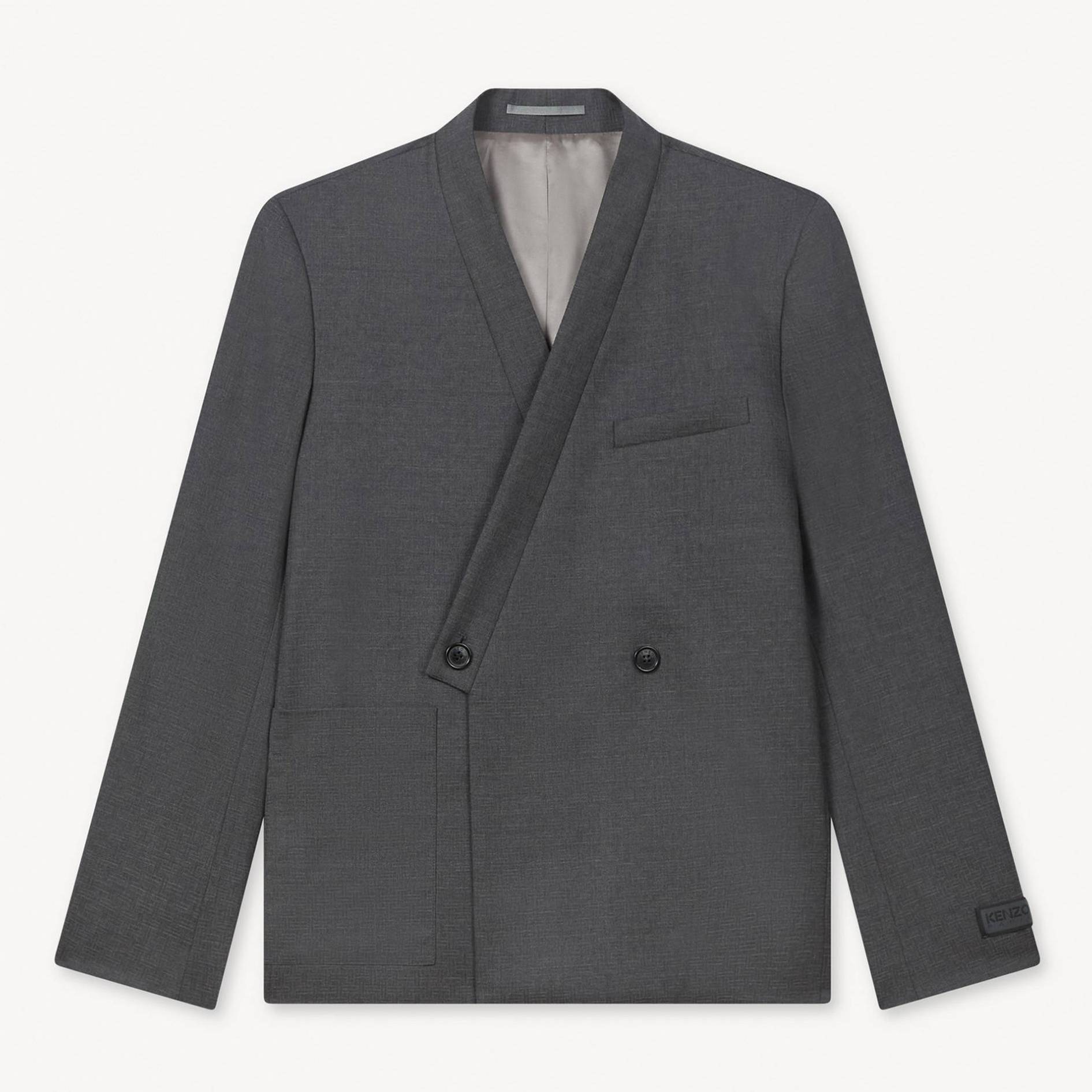 KENZO 'Kenzo Weave' Adjusted Tailored Kimono Jacket In Wool Jacquard Taupe- Mens - Size 46