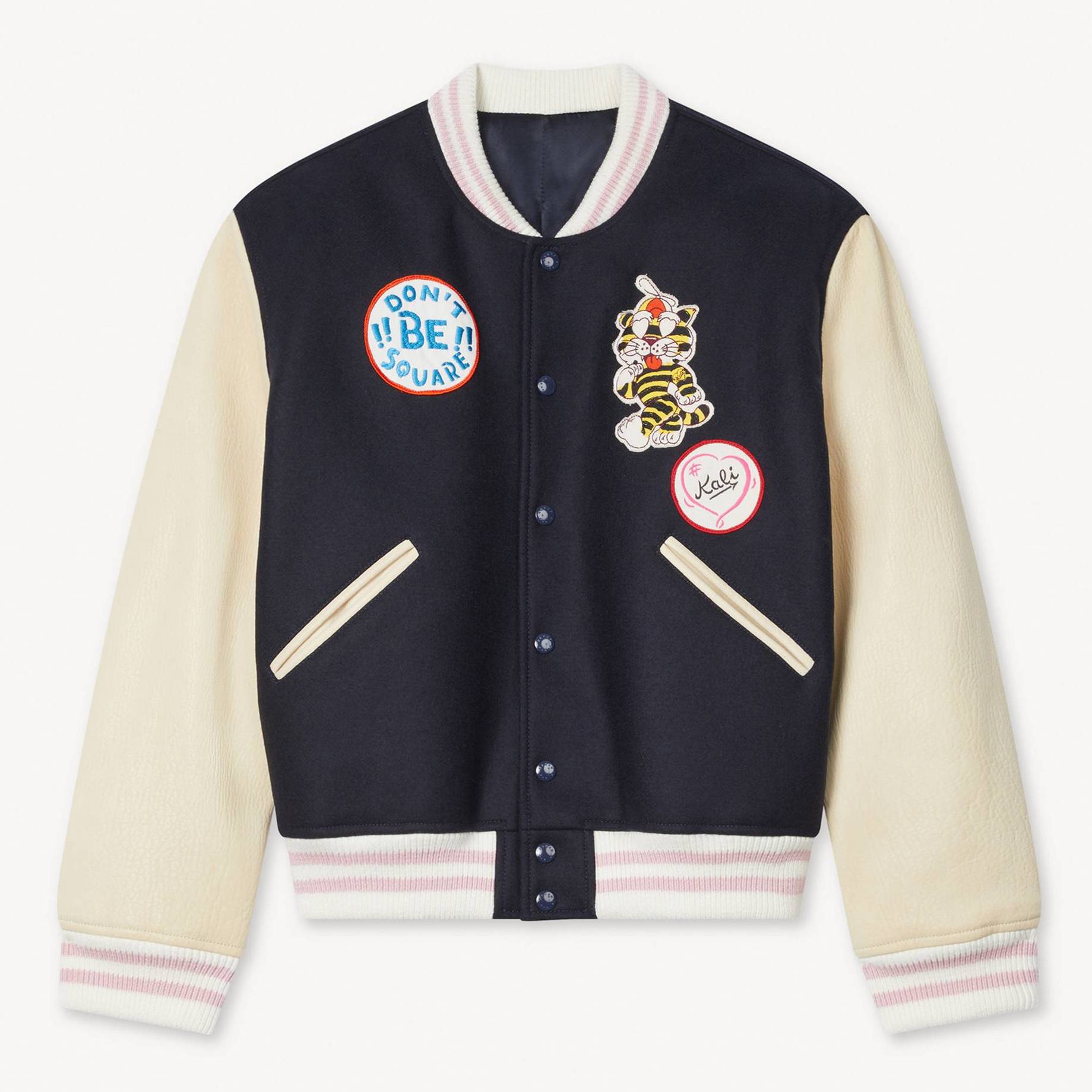 KENZO ' Badges' Oversized Varsity Blouson In Wool, Woman, Navy Blue, Size L, Wool