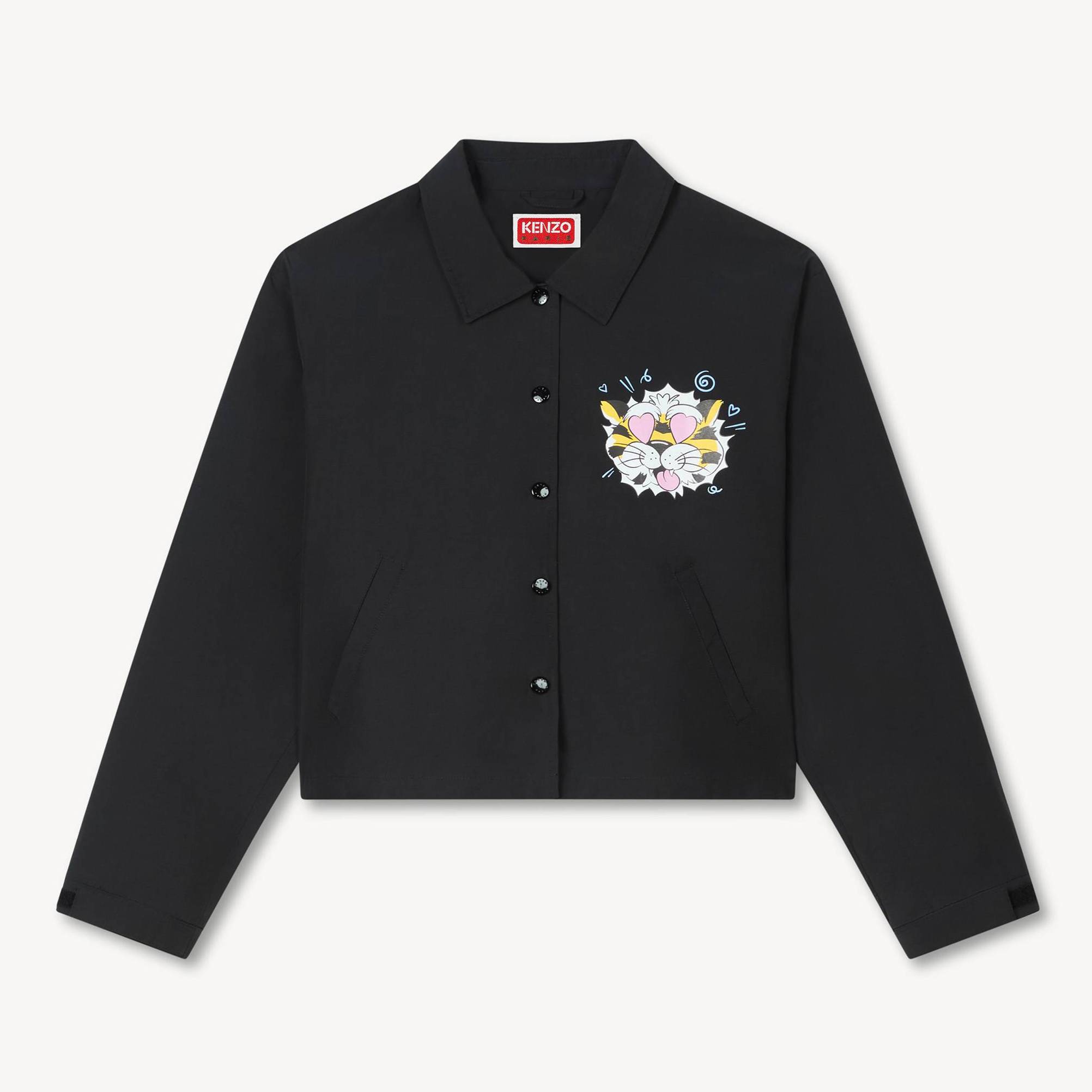 KENZO 'Kenzo Wild Tiger' Cropped Coach Jacket, Black, Womens , L