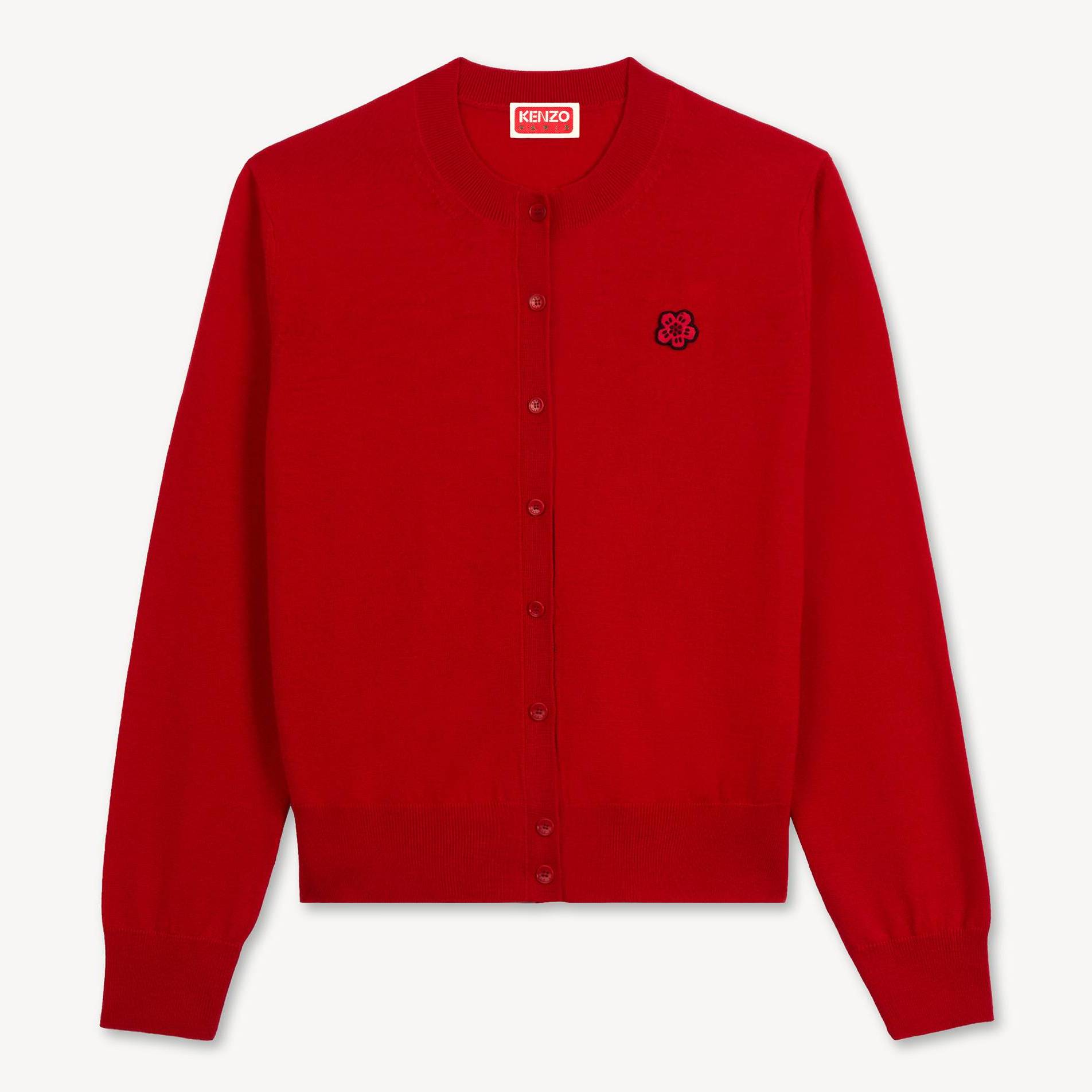 KENZO 'Boke Flower' Embroidered Cardigan In Merino Wool, Woman, Cherry Red, Size M, Wool