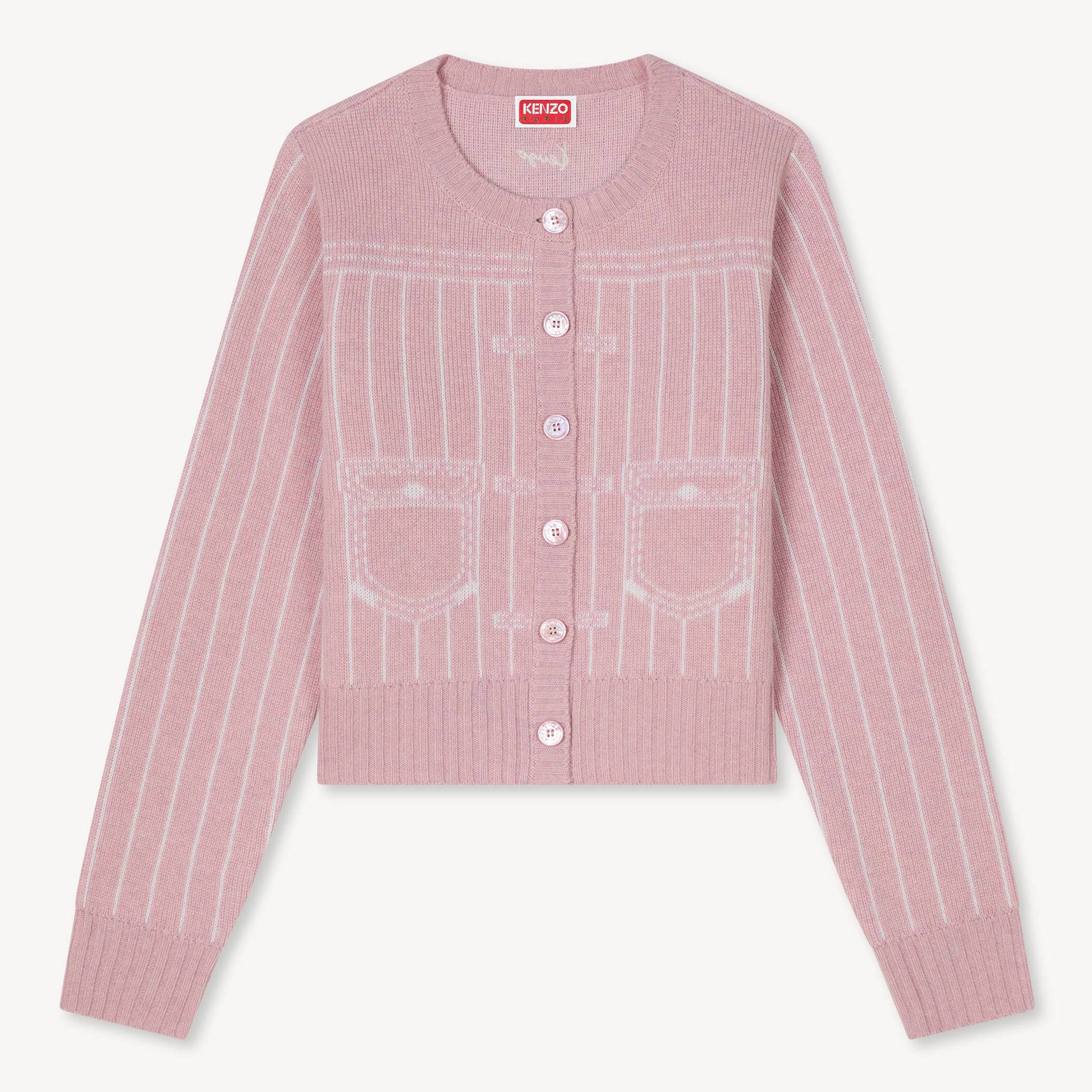 KENZO ' Trompe L'œil' Cardigan In Wool Cotton, Woman, Flamingo Pink, Size M, Cotton