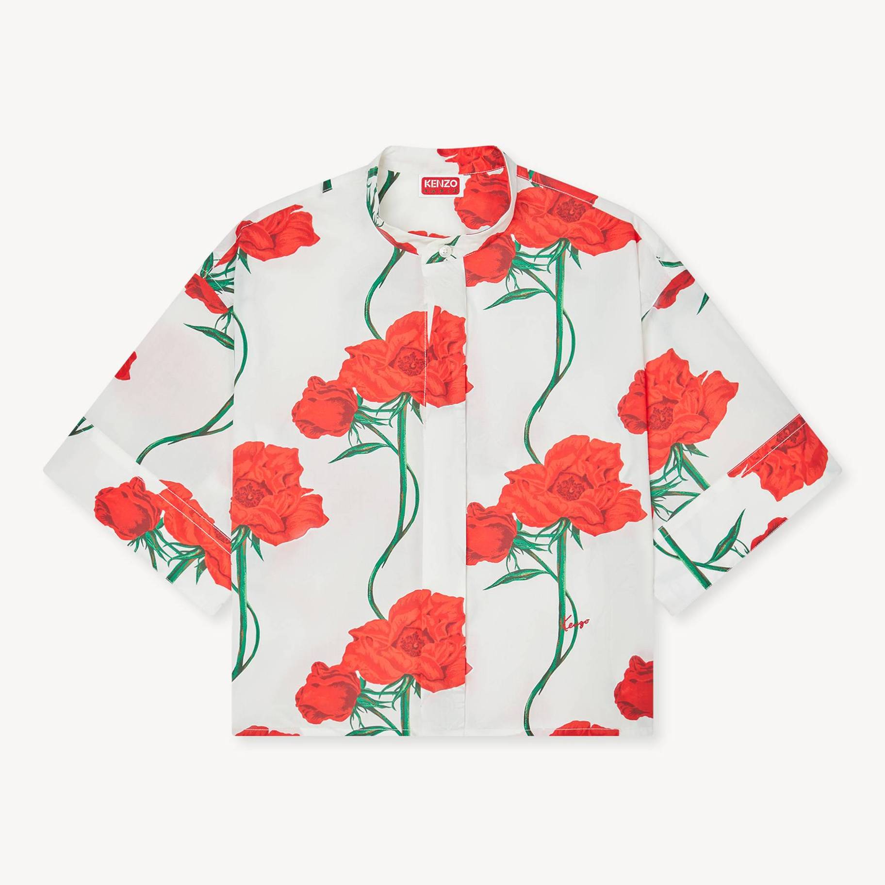 Camicia a Maniche Corte 'Kenzo Archive Rose' In Popeline Di Cotone Ecru- Donna - Taglia 42