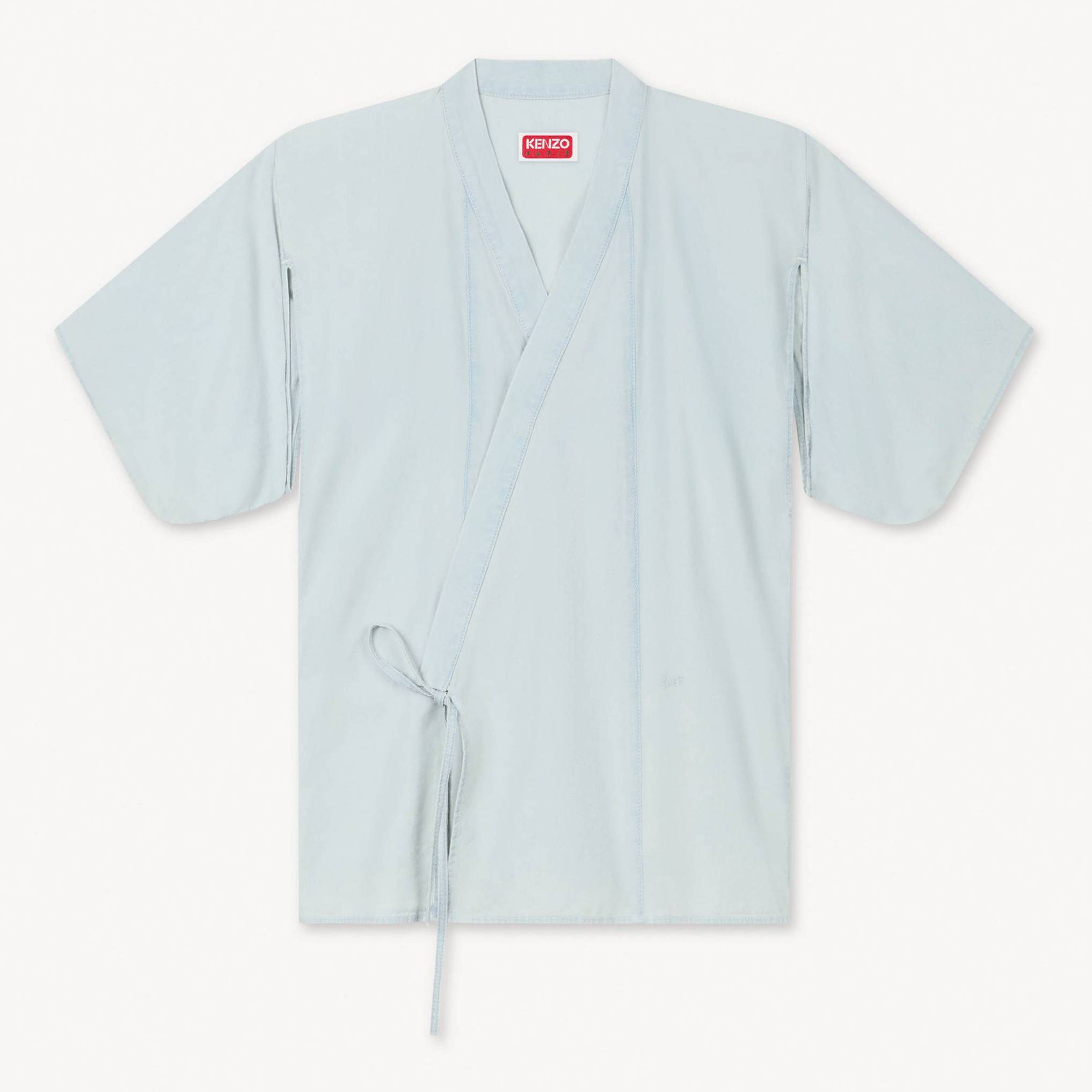 KENZO Loose Kimono Shirt In Stone Bleach Chambray, Woman, Bl Dirty Blue Denim, Size Xl, Denim