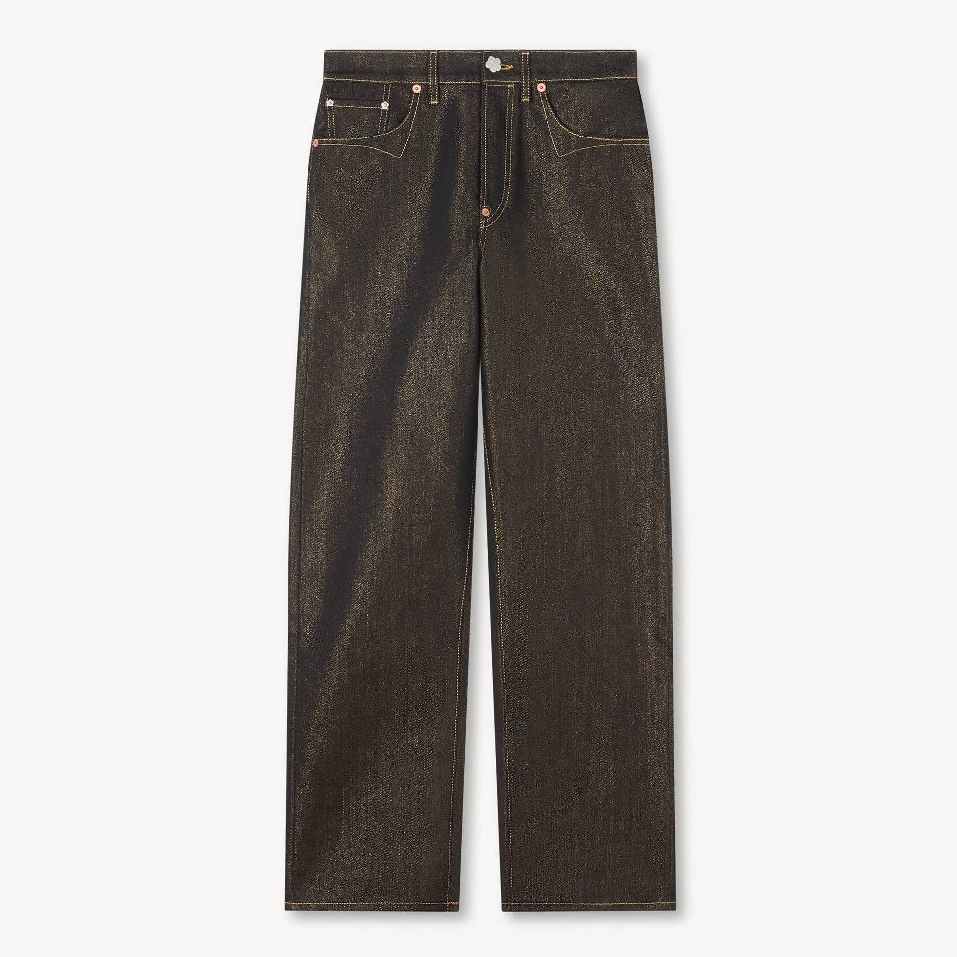 KENZO Low-waist Boyfriend Jeans In Lurex Japanese Denim, Woman, Raw Black Size 32, Leather