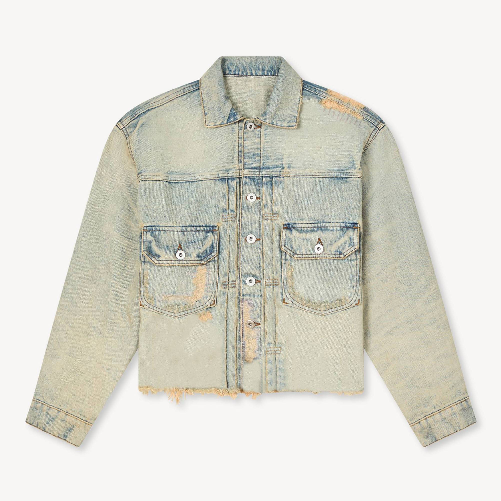 KENZO Trucker Jacket In Japanese Denim, Bleached Blue Womens , L
