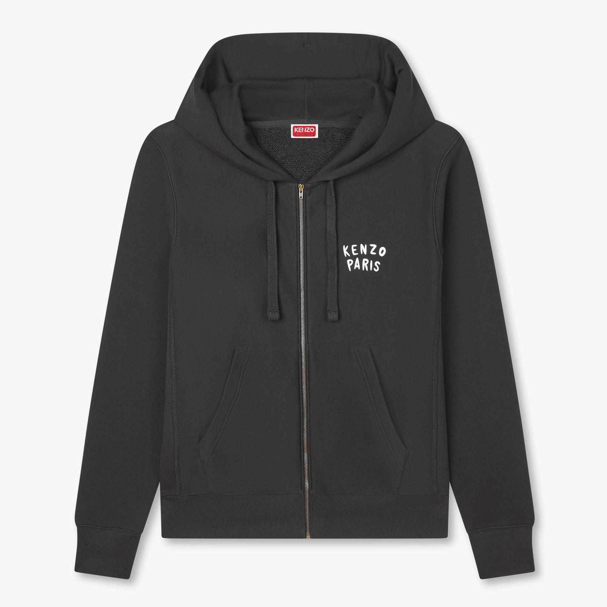 KENZO ' Boke Heart' Embroidered Zip Up Hoodie , Woman, Black, Size Xl, Cotton