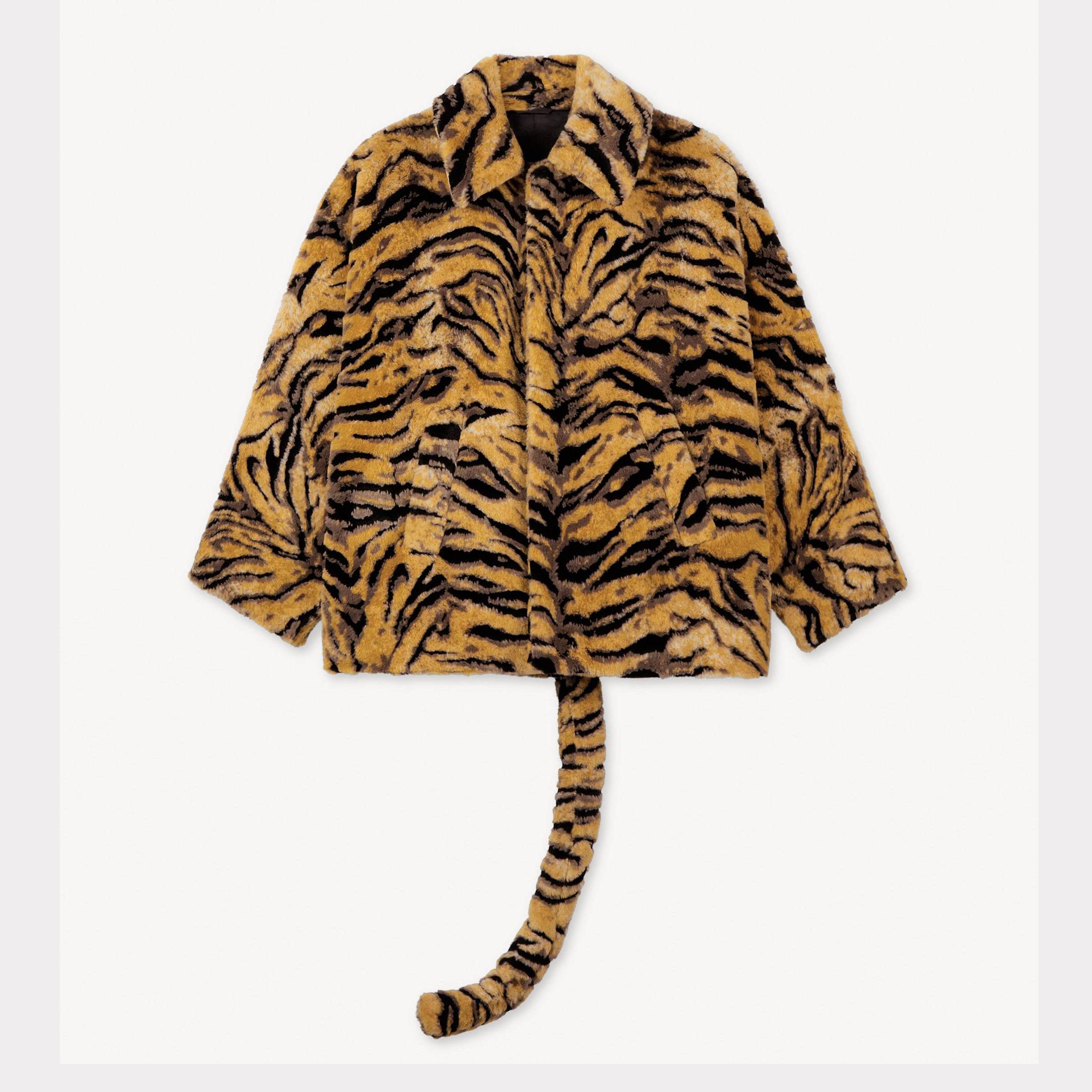 KENZO ' Tiger' Oversized Coat In Fake Fur, Woman, Marigold, Size L, Acrylic/modacrylic/polyester
