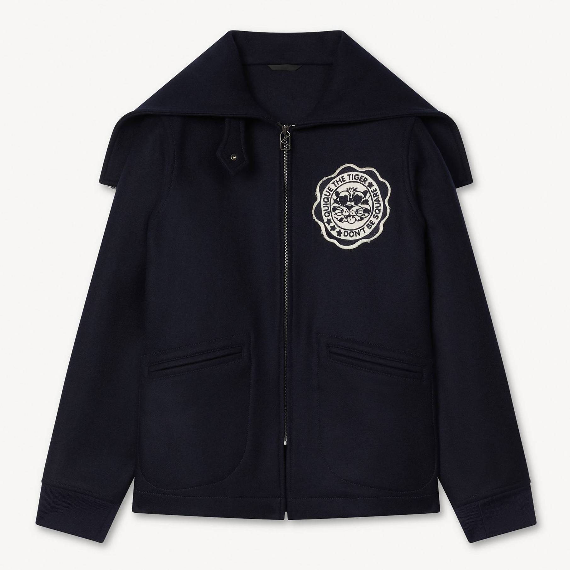 KENZO ' Badges' Peacoat In Mixed Wool, Woman, Navy Blue, Size 34, Wool