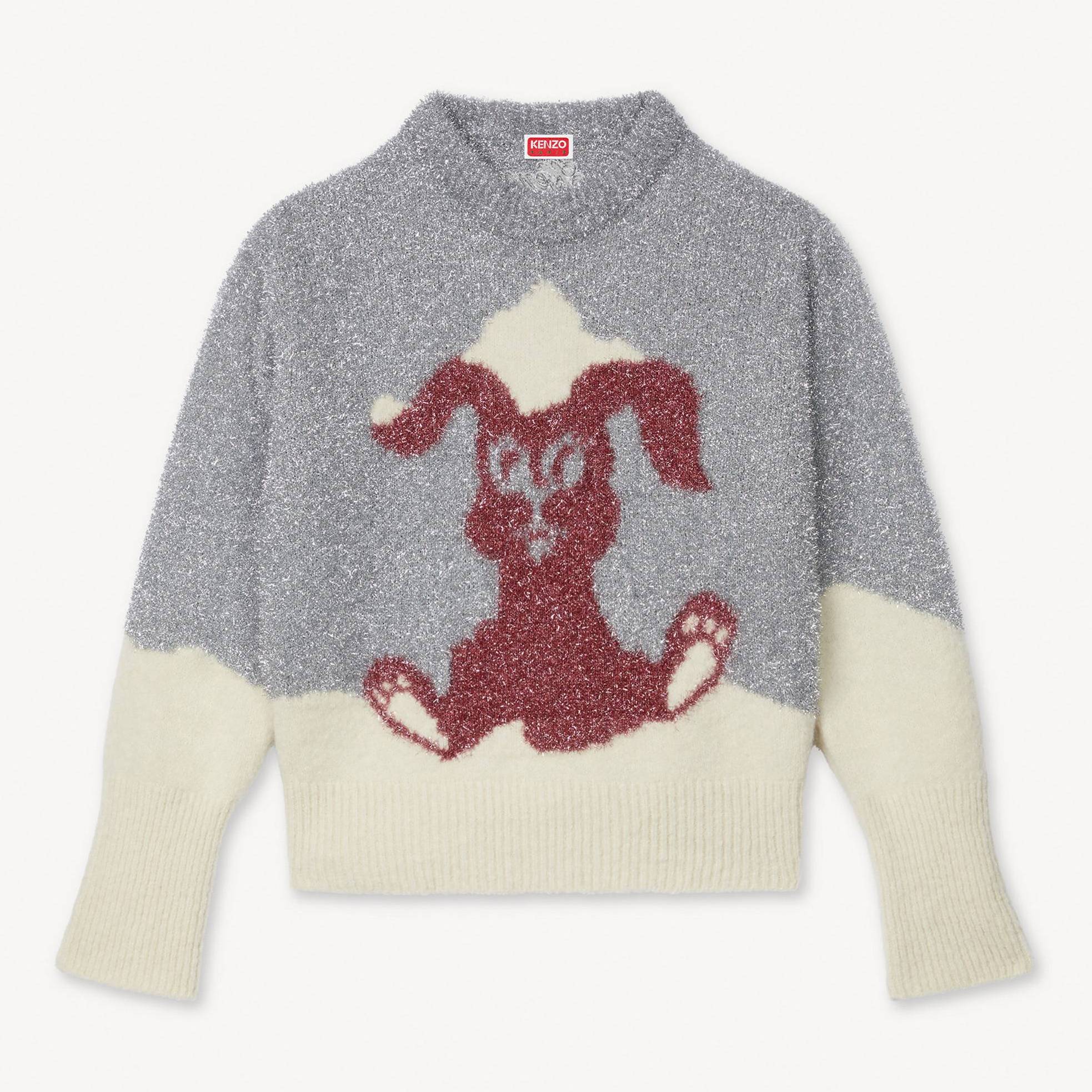 KENZO ' Winter Holidays' Embellished Sweater In Mixed Wool, Woman, Silver, Size Xl, Wool