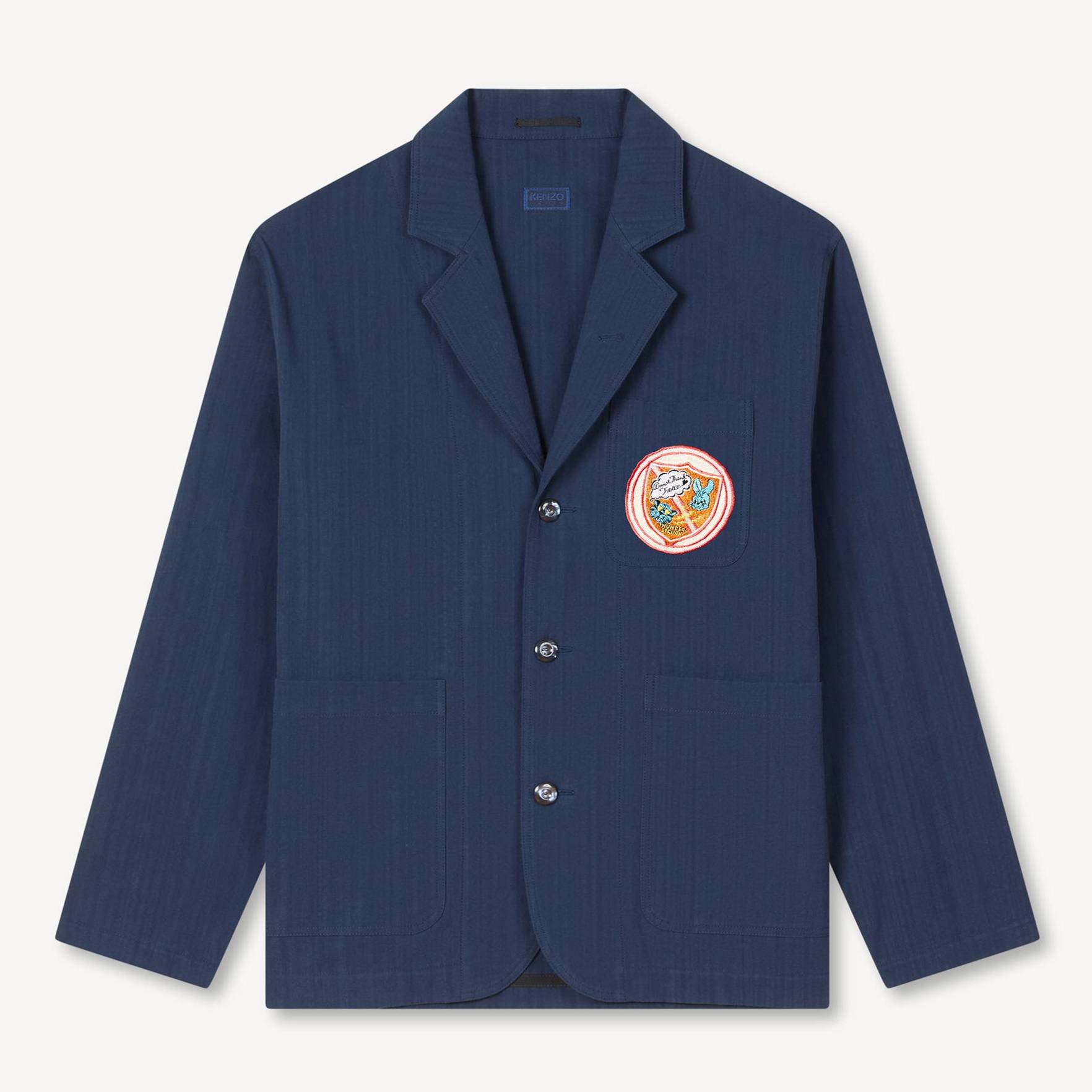 KENZO ' Badges' Workwear Jacket , Woman, Navy Blue, Size Xl, Cotton