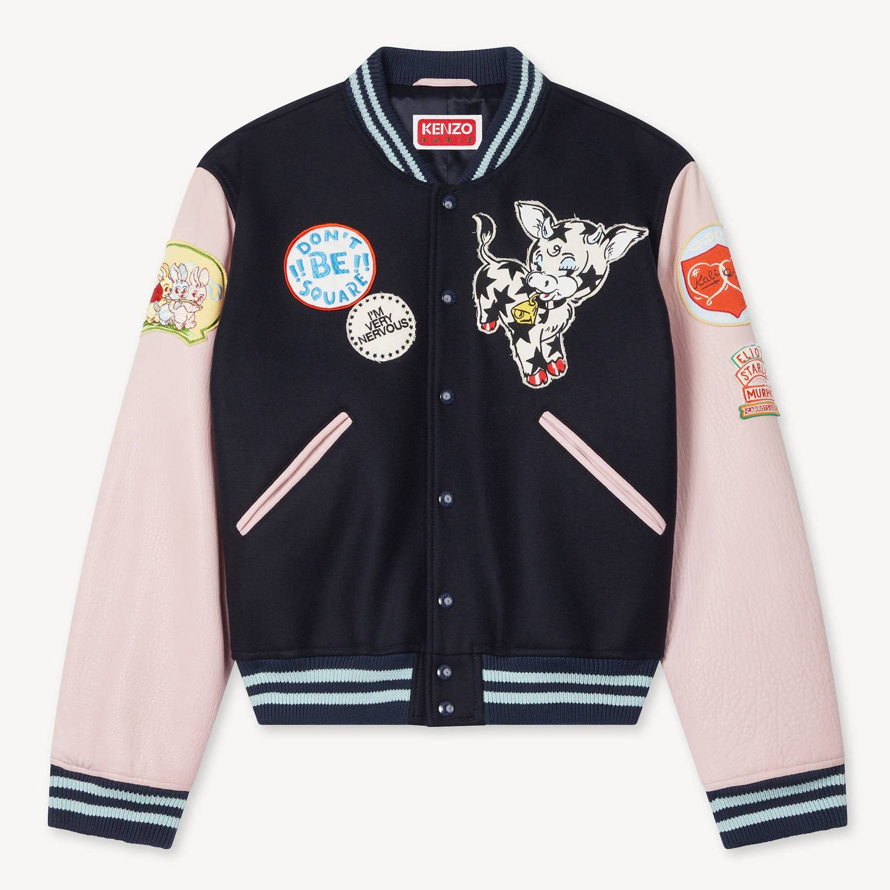 KENZO ' Badges' Embroidered Varsity Jacket In Wool, Man, Navy Blue, Size M, Wool