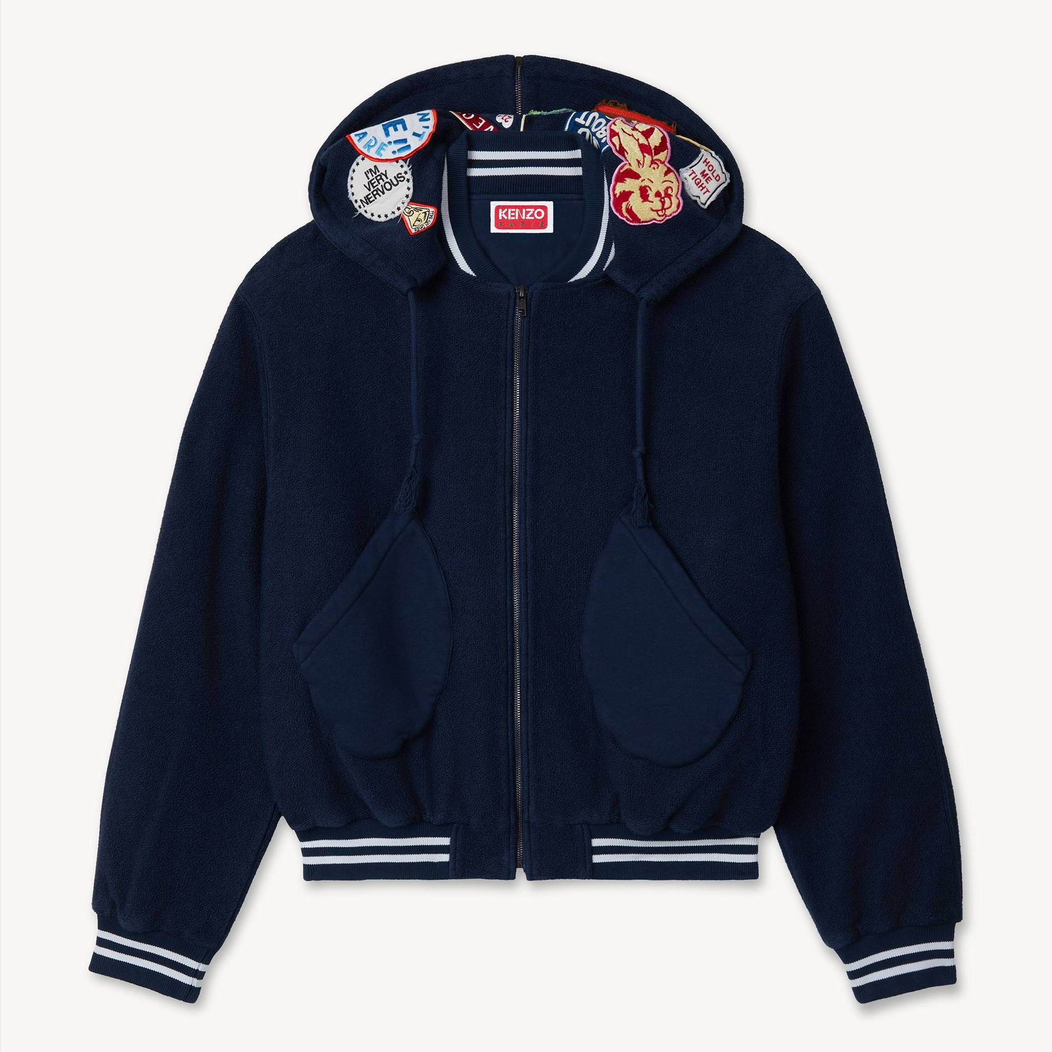 KENZO ' Badges' Embroidered Afterhood Blouson , Man, Navy Blue, Size S, Cotton