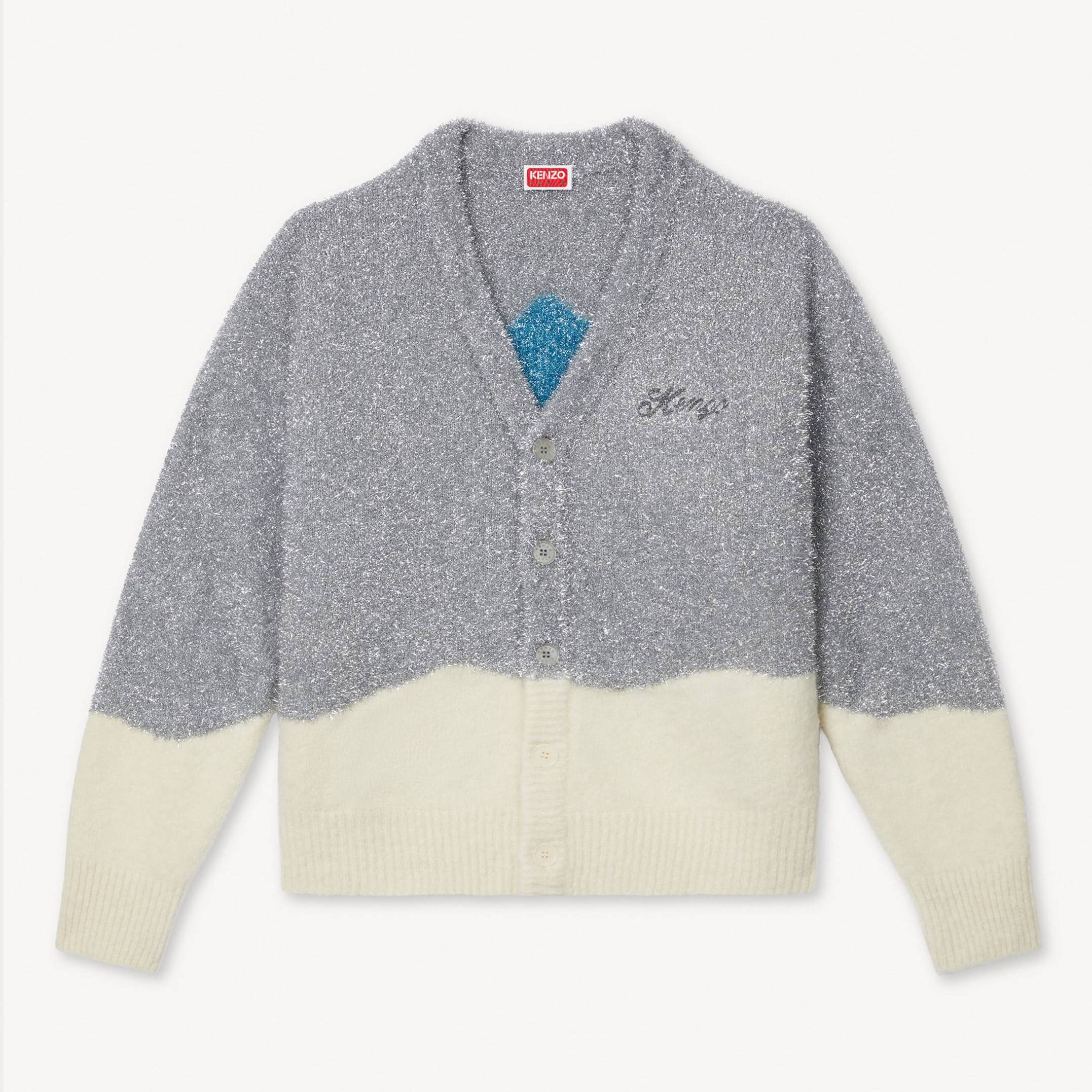 KENZO ' Winter Holidays' Tinsel Cardigan In Mixed Wool, Man, Silver, Size M, Wool