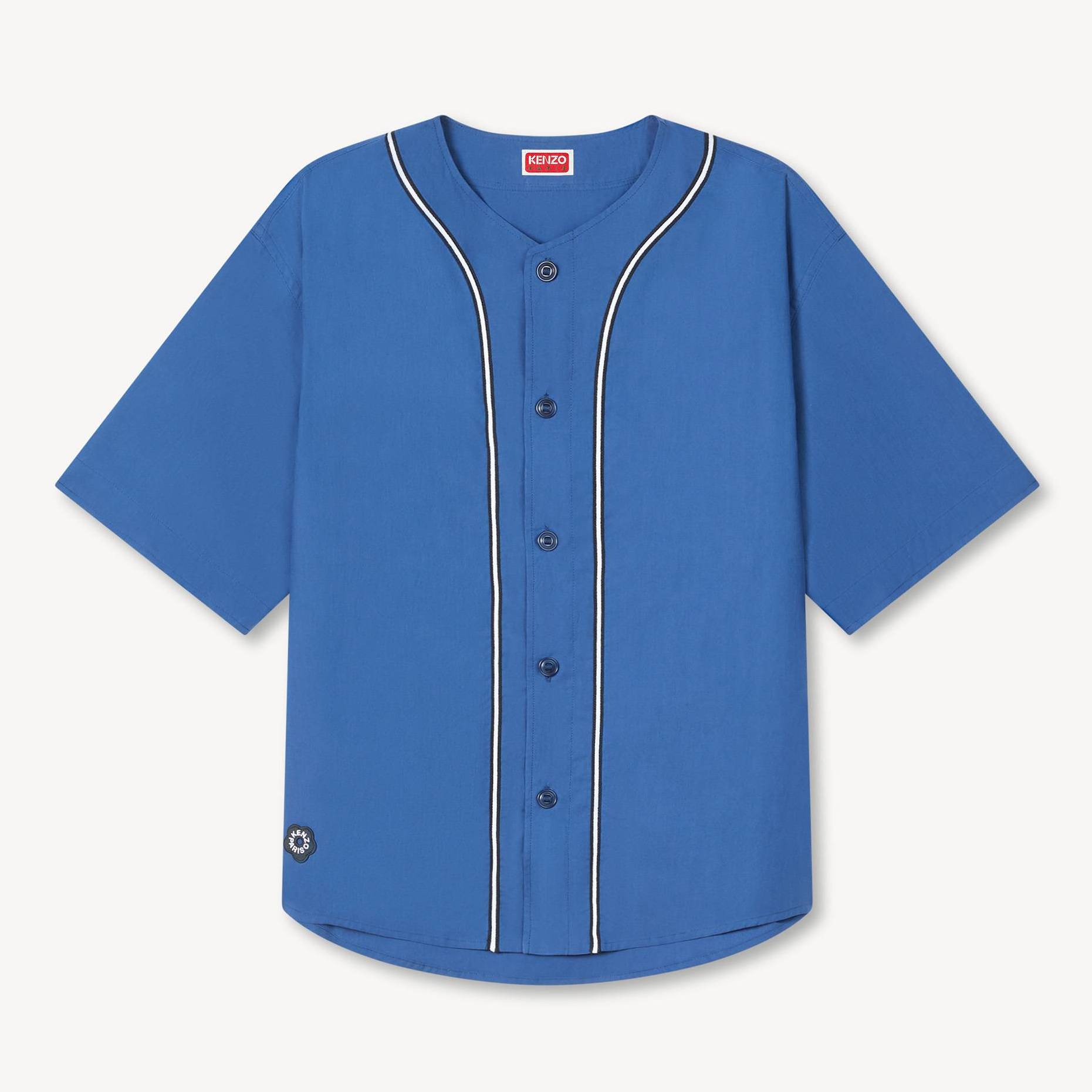 KENZO 'Boke Flower 2.0' Baseball Short Sleeve Shirt Poplin, Man, Deep Sea Blue, Size L,
