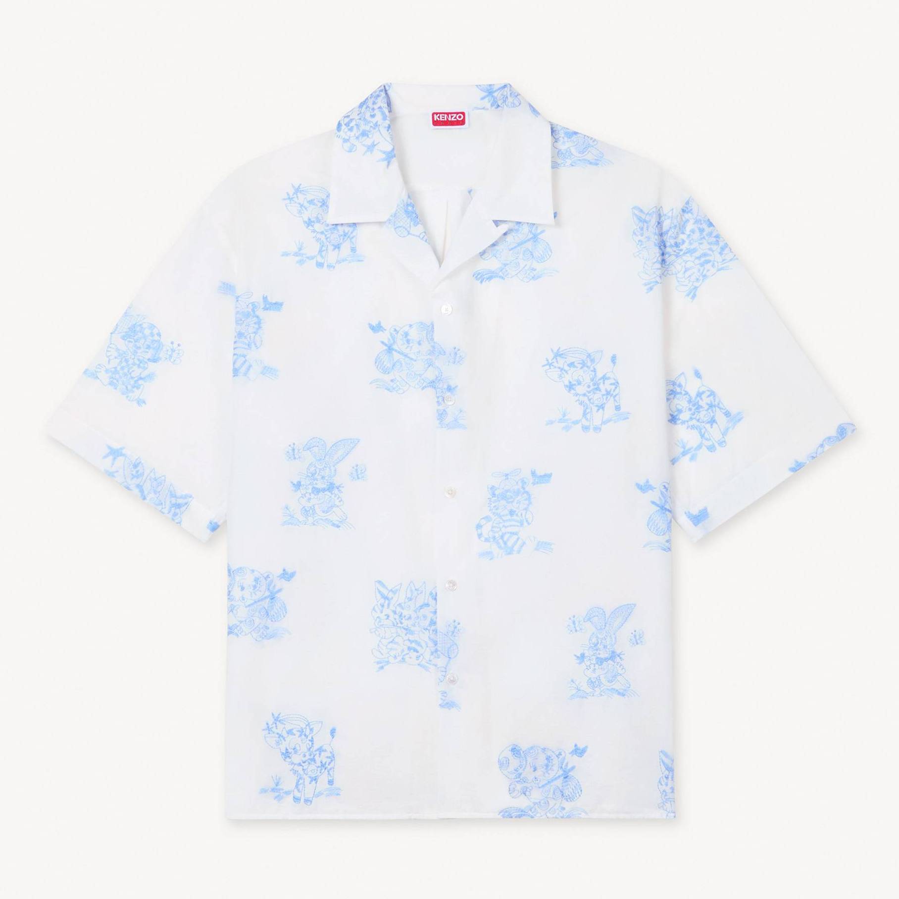 Camicia Hawaiana 'Kenzo Cartoon' a Maniche Corte Bianco- Uomo - Taglia Xl